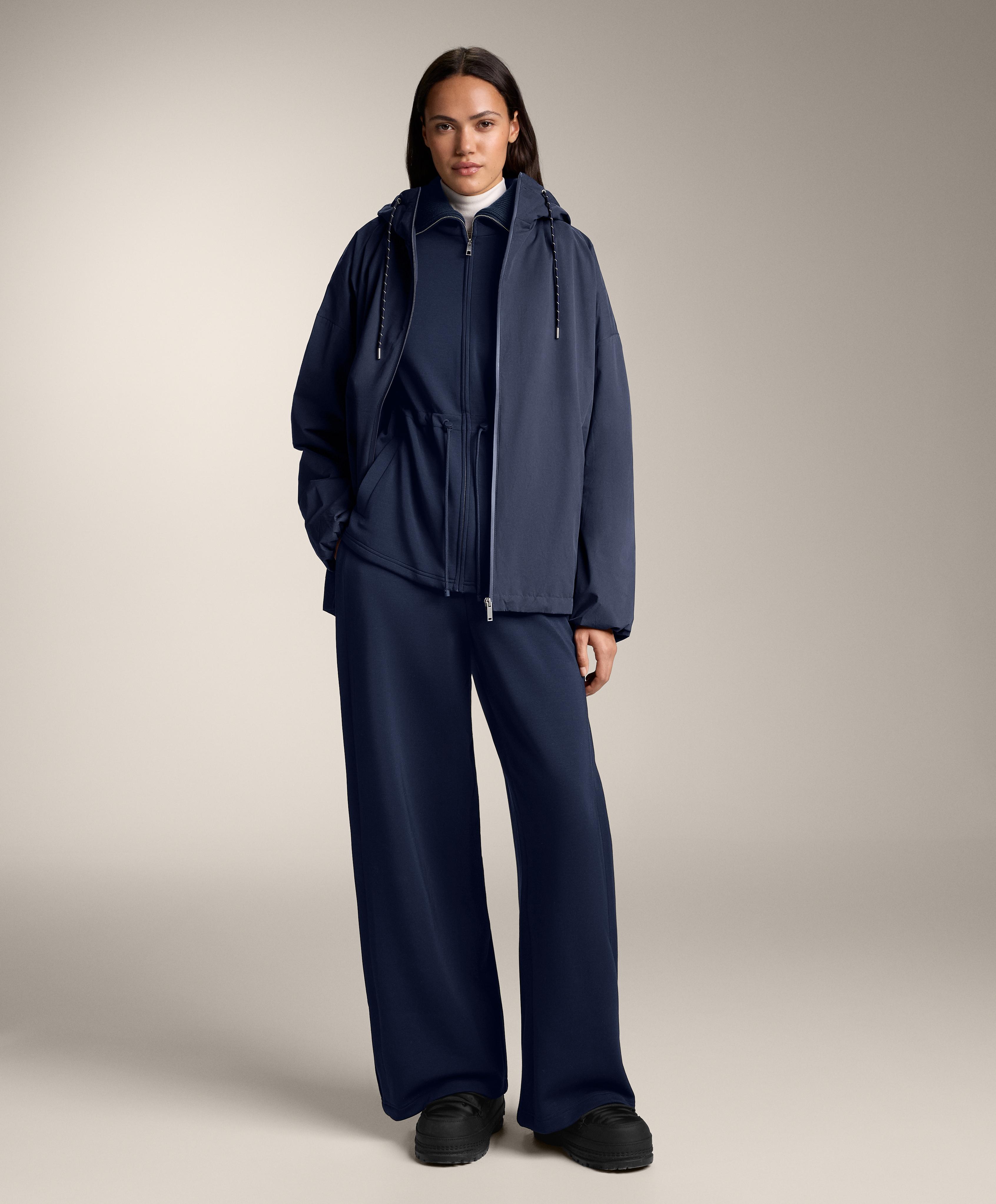 Adjustable waist knit collar jacket with brushed modal — NAVY BLUE