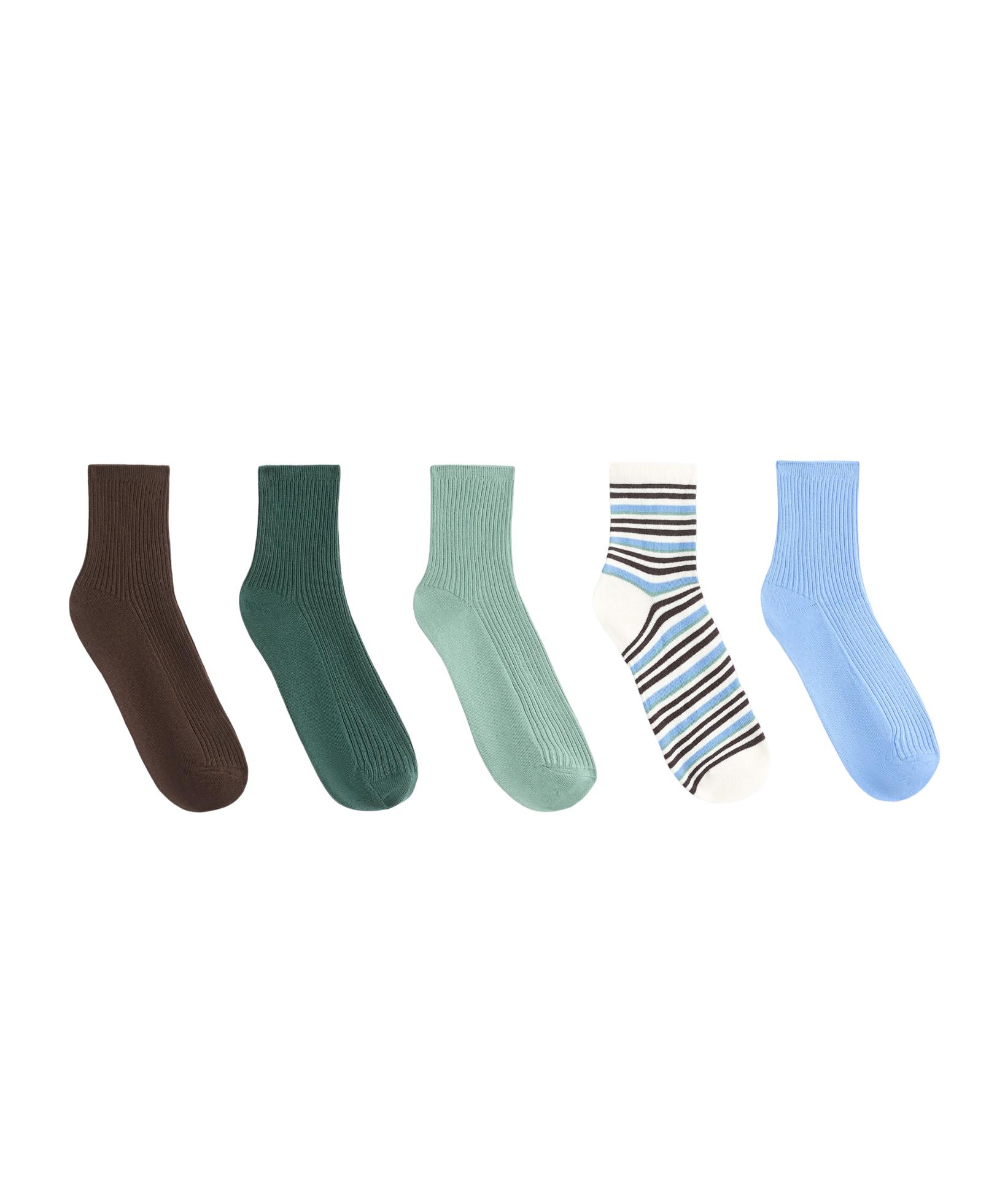 5 pairs of cotton blend quarter socks — SEA GREEN