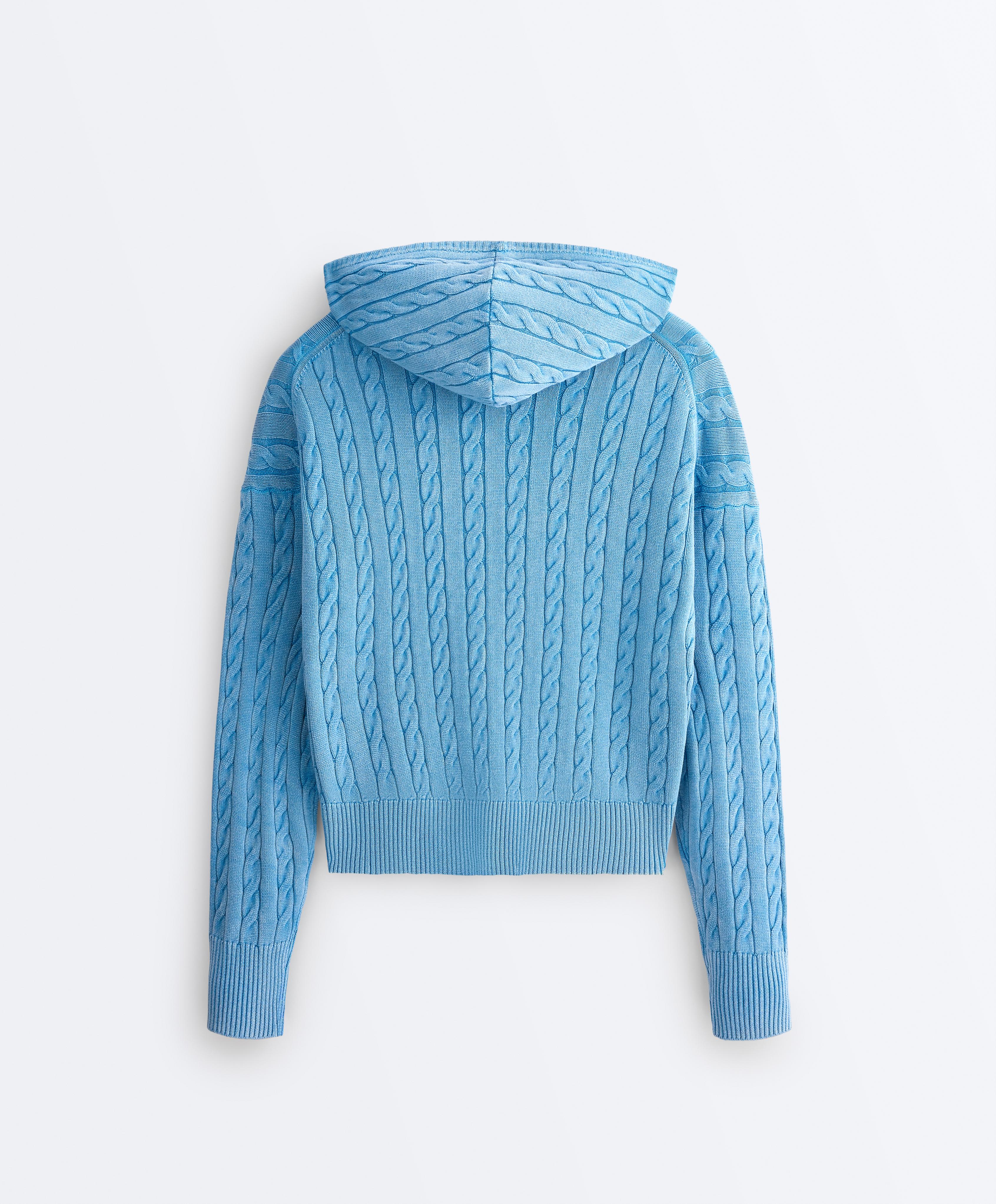 Washed cable knit hooded jacket — WASHED SKY BLUE