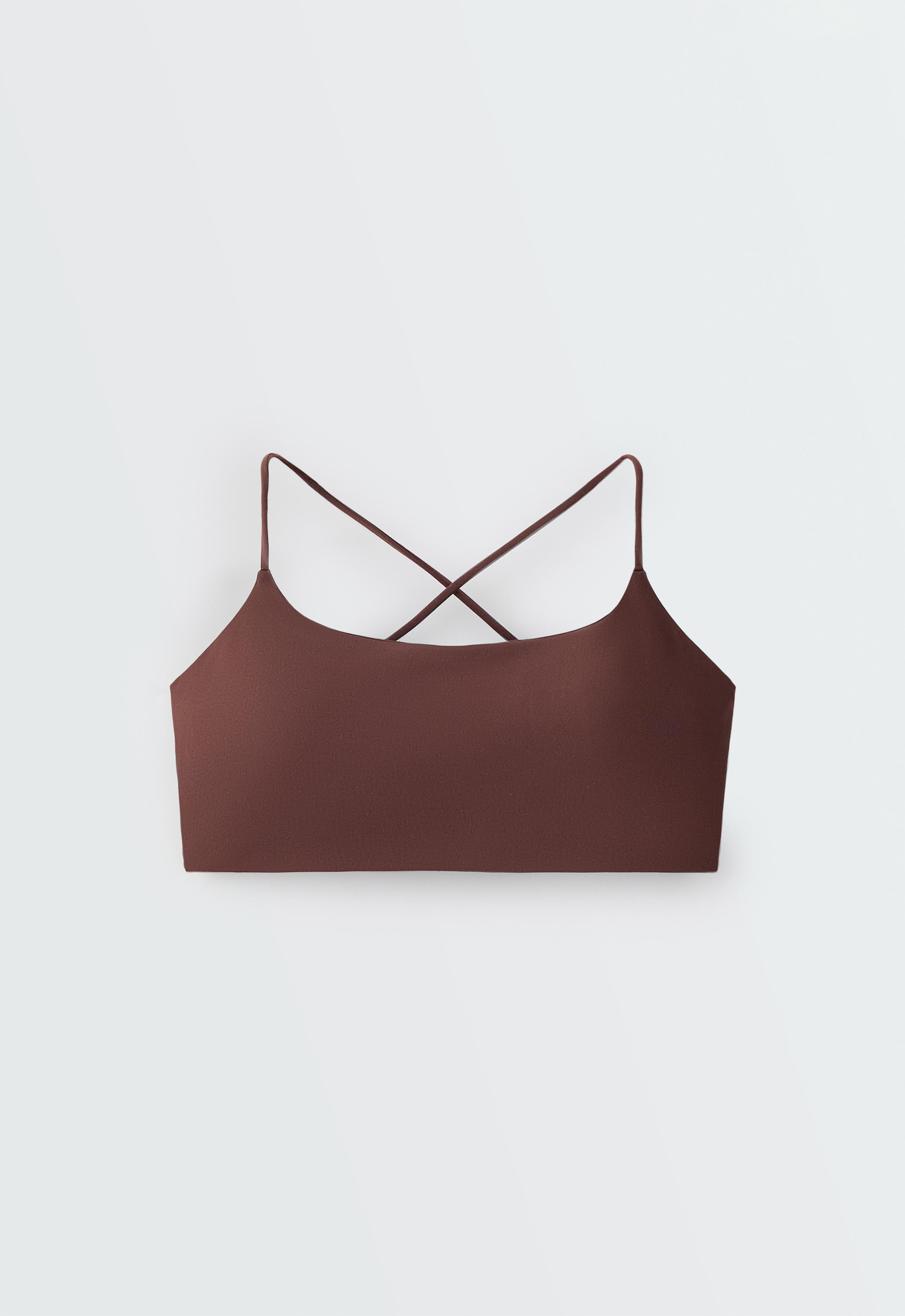 Low-support Comfortlux crossover sports bra — CHOCOLATE