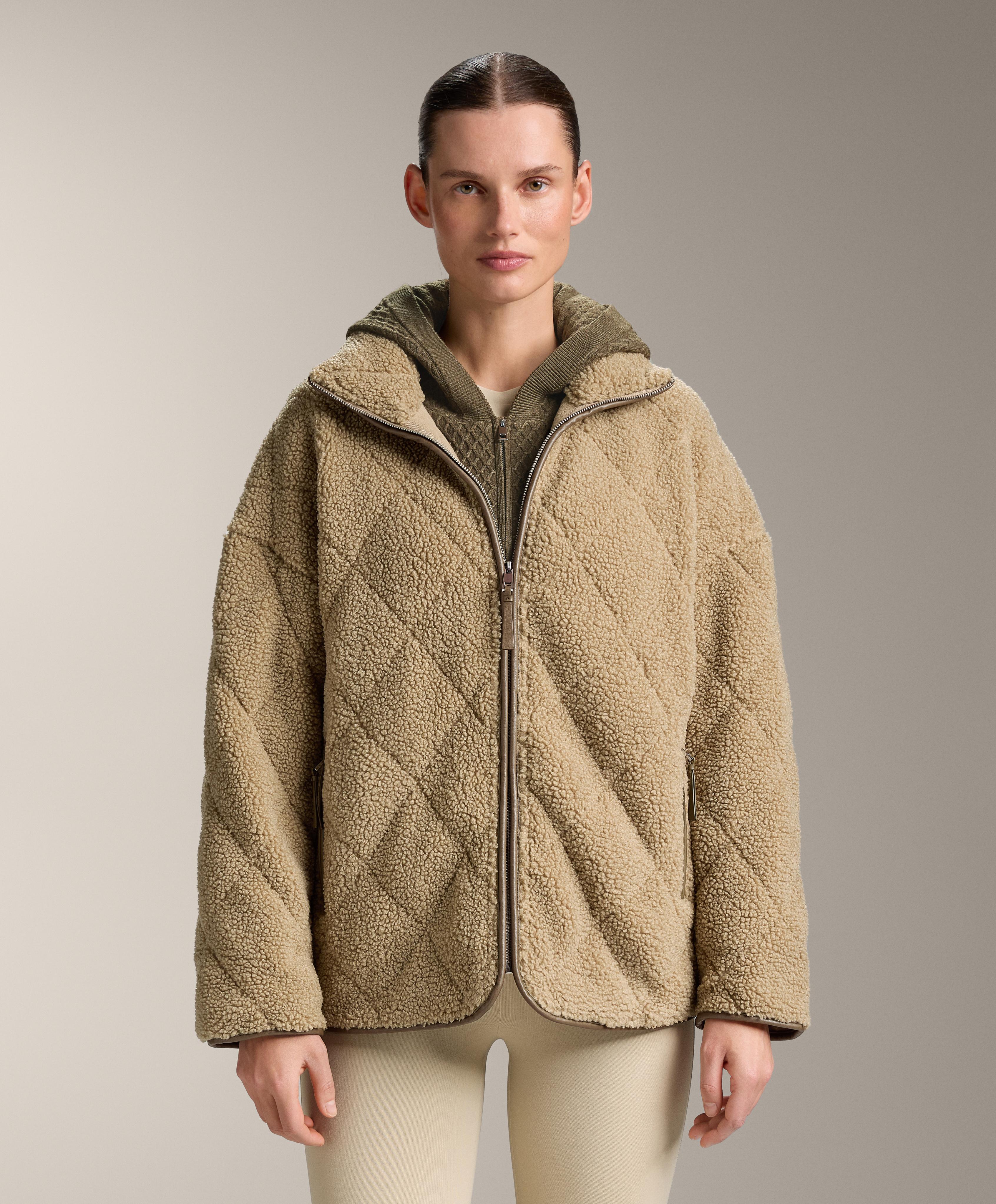 Diamond quilted faux-shearling jacket — GREEN BEIGE