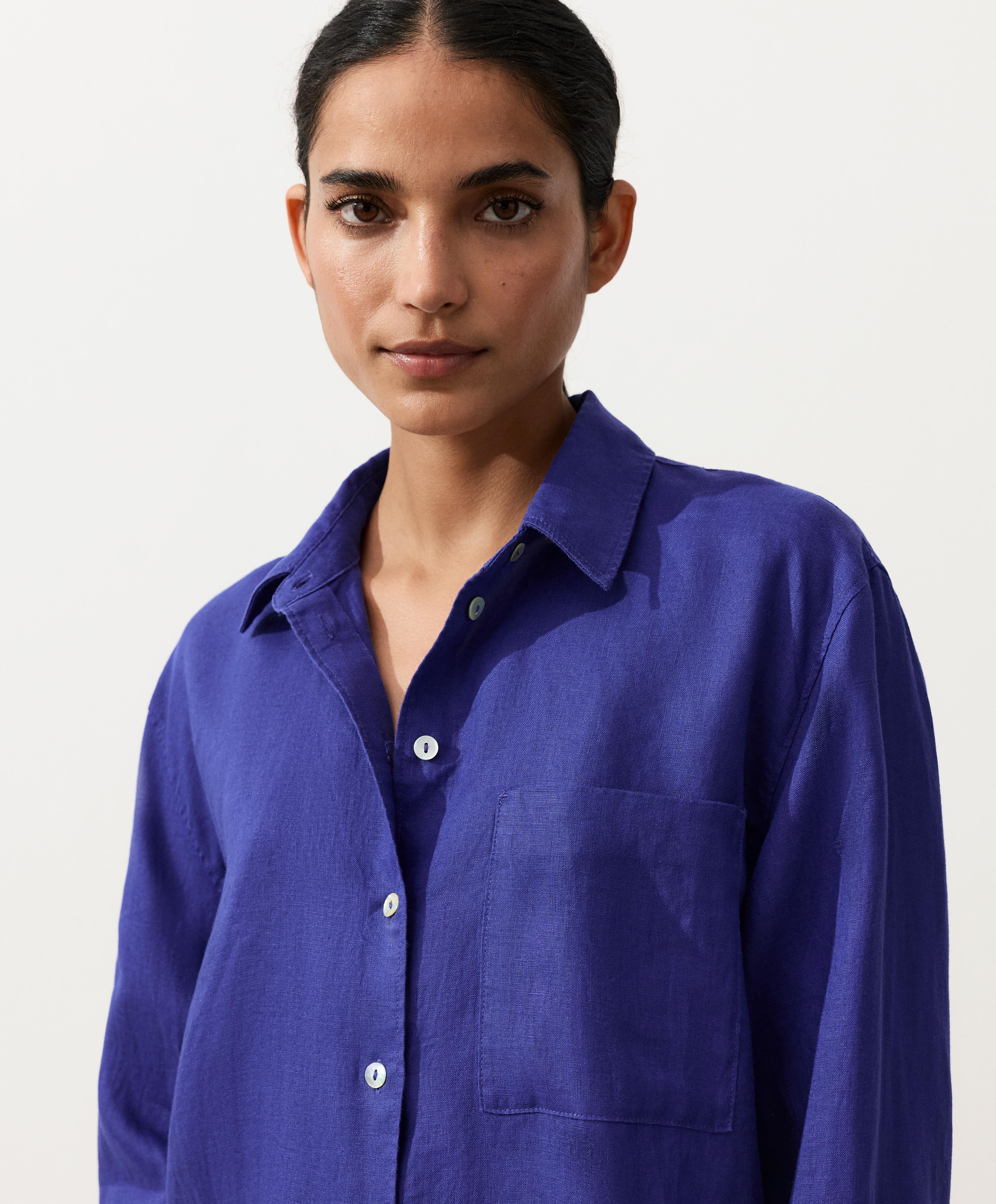 100% linen relaxed shirt — COBALT