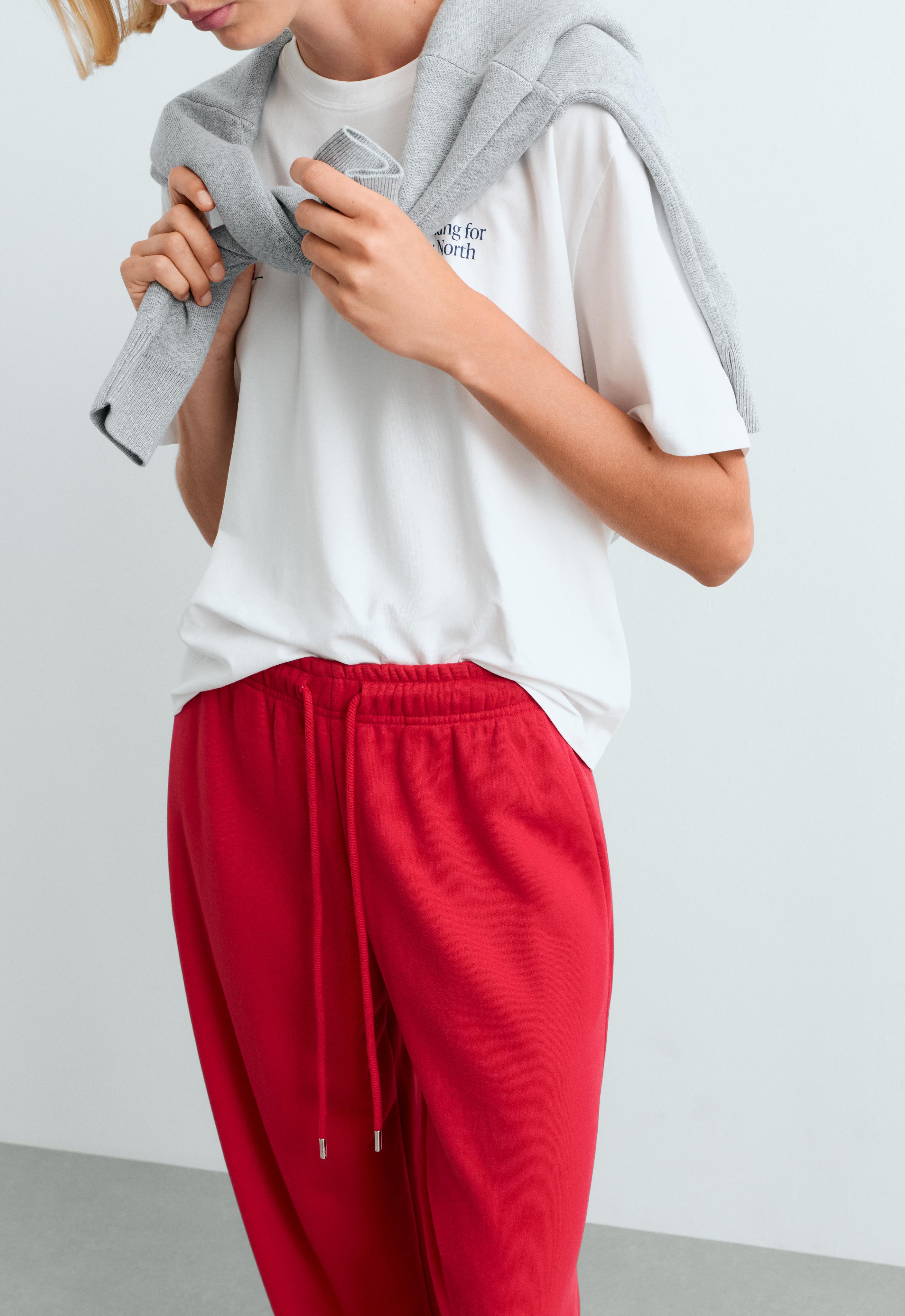 Cotton blend fleece straight-leg trousers — STRAWBERRY