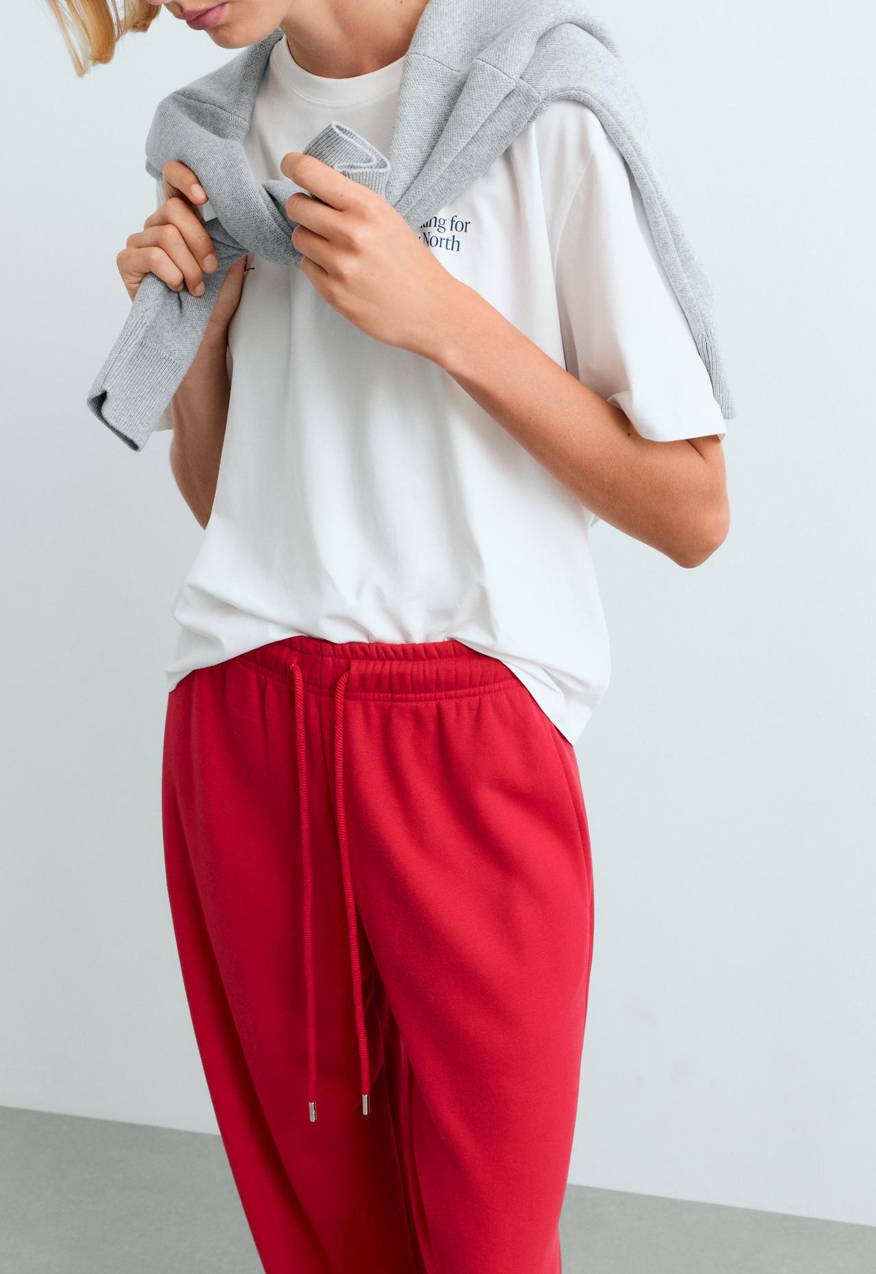 Adjustable cotton-blend fleece straight trousers — STRAWBERRY