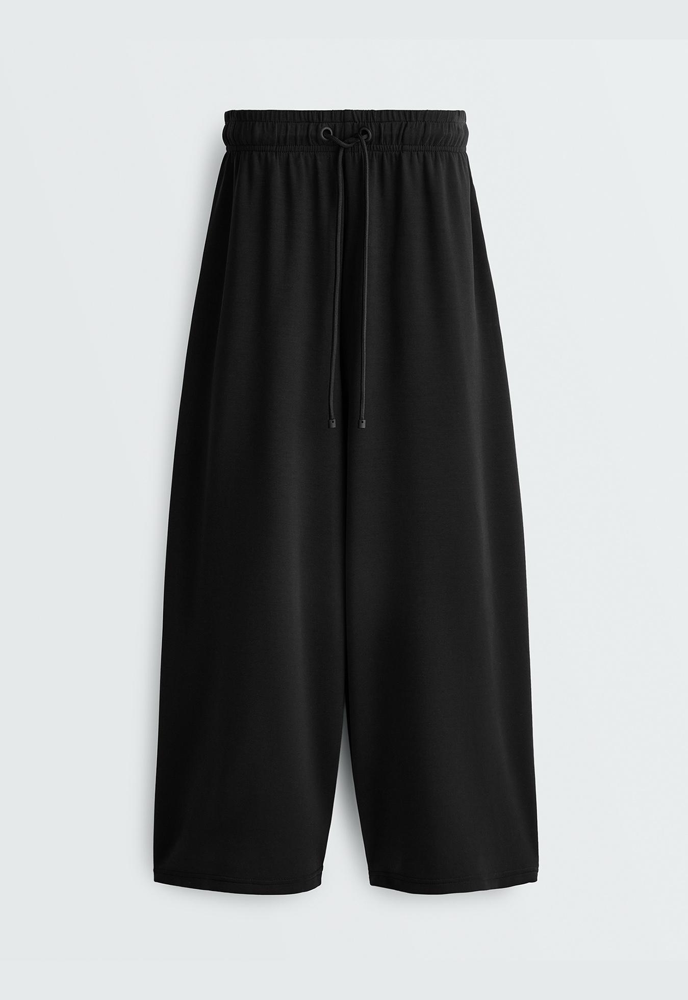 Soft-touch wide-leg crop trousers with modal — BLACK