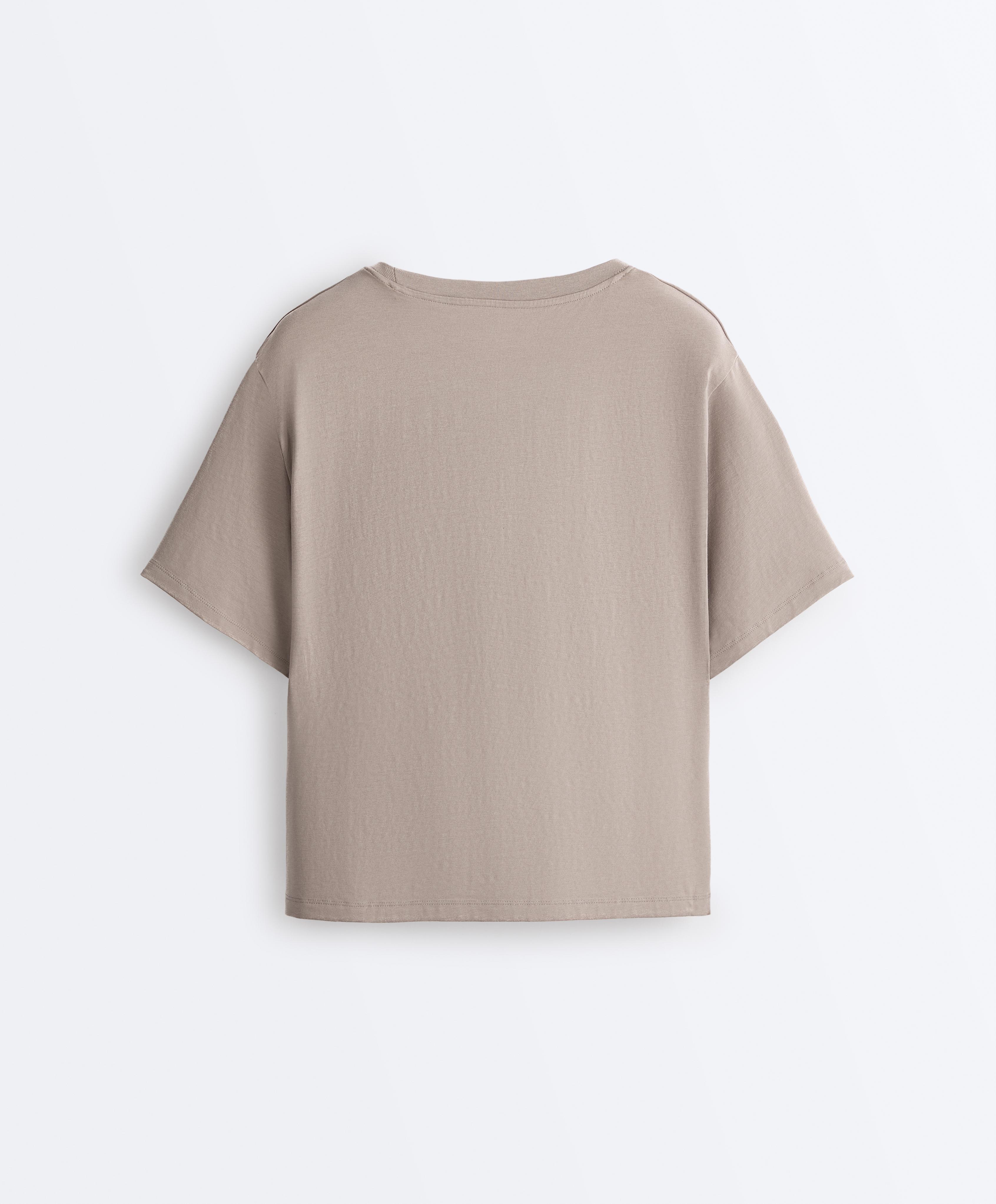 Boxy cotton blend T-shirt — PALE TAUPE
