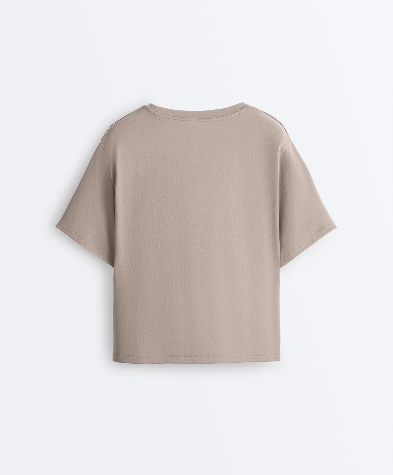 Boxy short-sleeved cotton blend T-shirt — PALE TAUPE