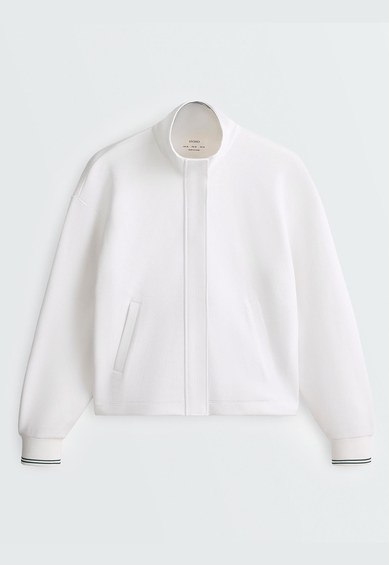 Cotton piqué jacket with piping — WHITE 