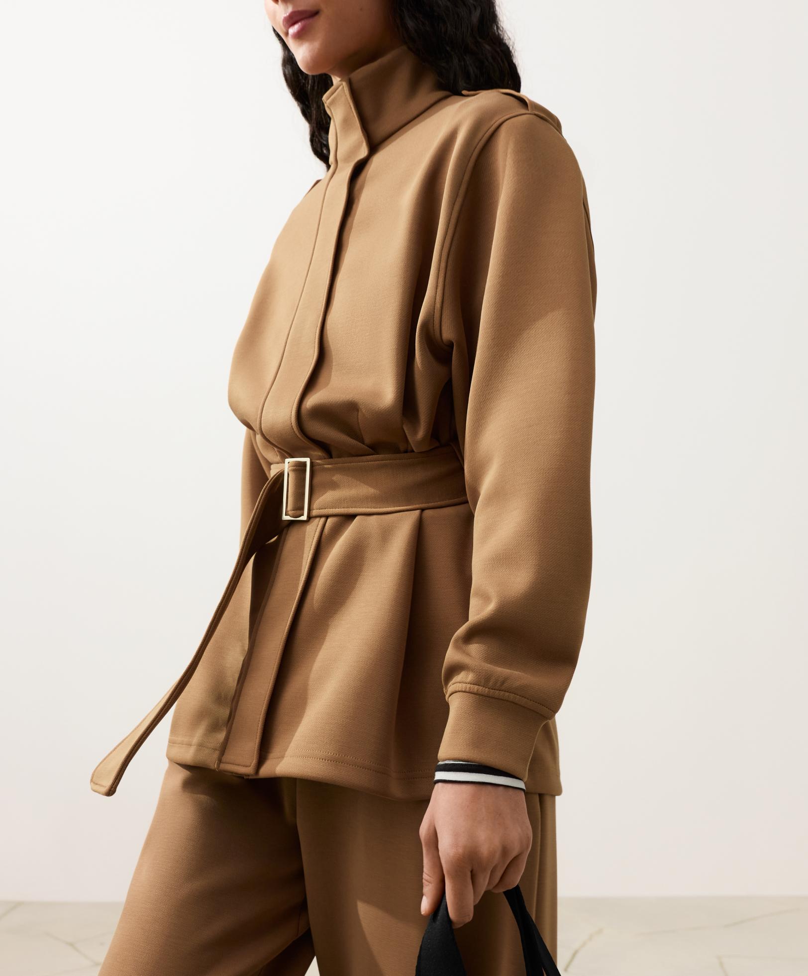 جاكيت طويل متعدد الاستعمالات بحزام مع قطن ومودال تويل