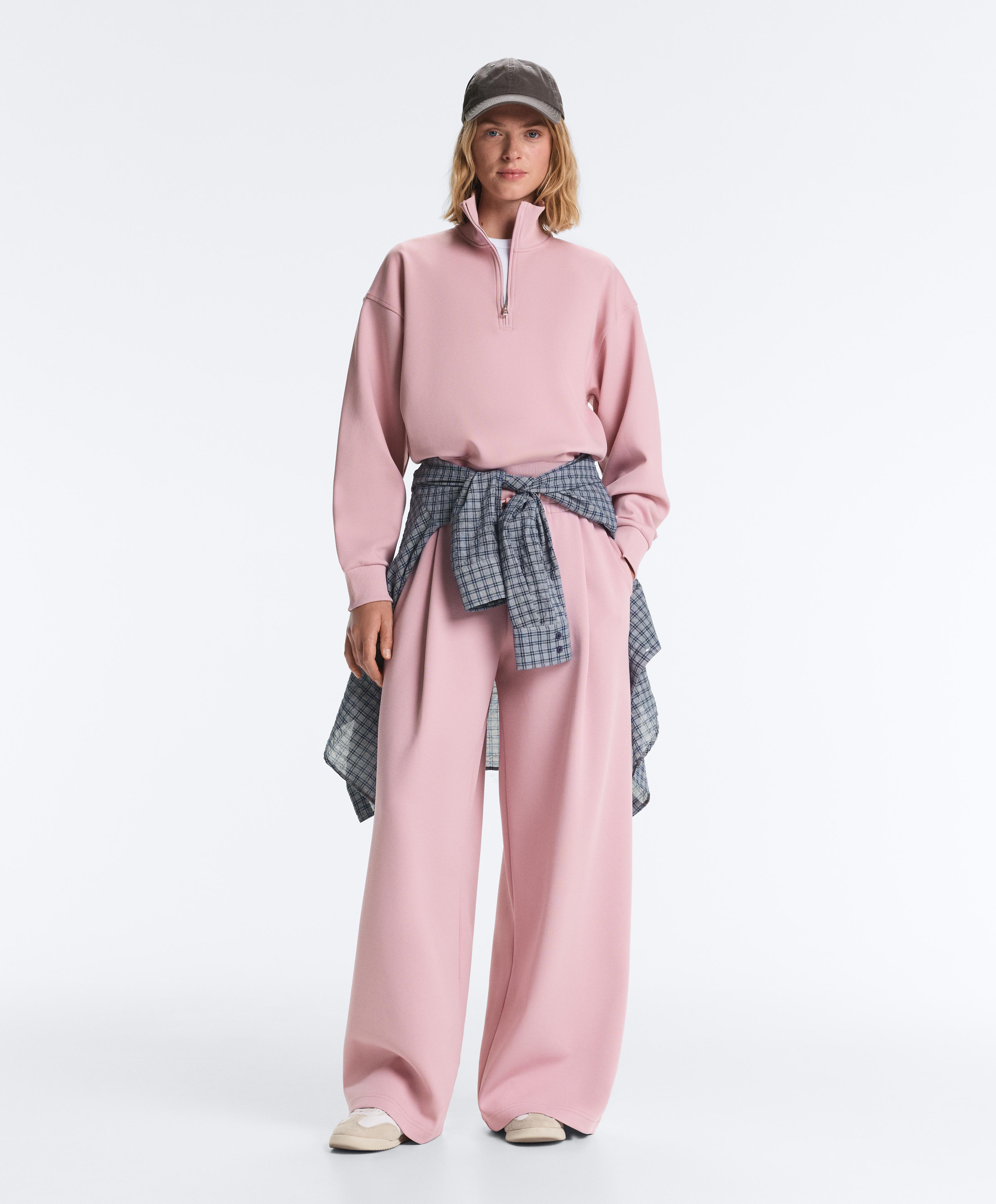 Cotton piqué pleated straight-leg trousers Cotton piqué pleated straight-leg trousers