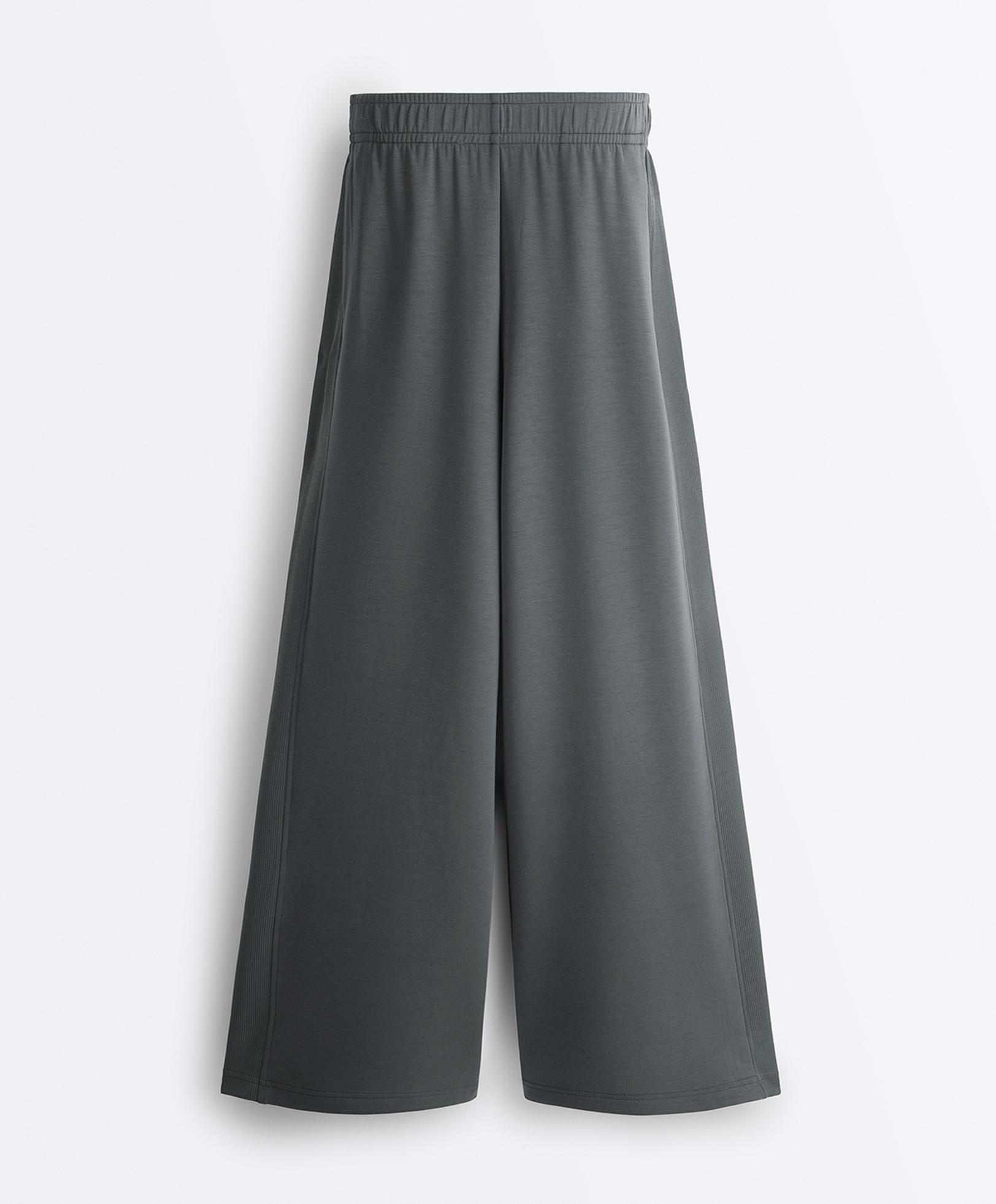 Side rib straight-leg trousers with soft-touch modal — ASPHALT