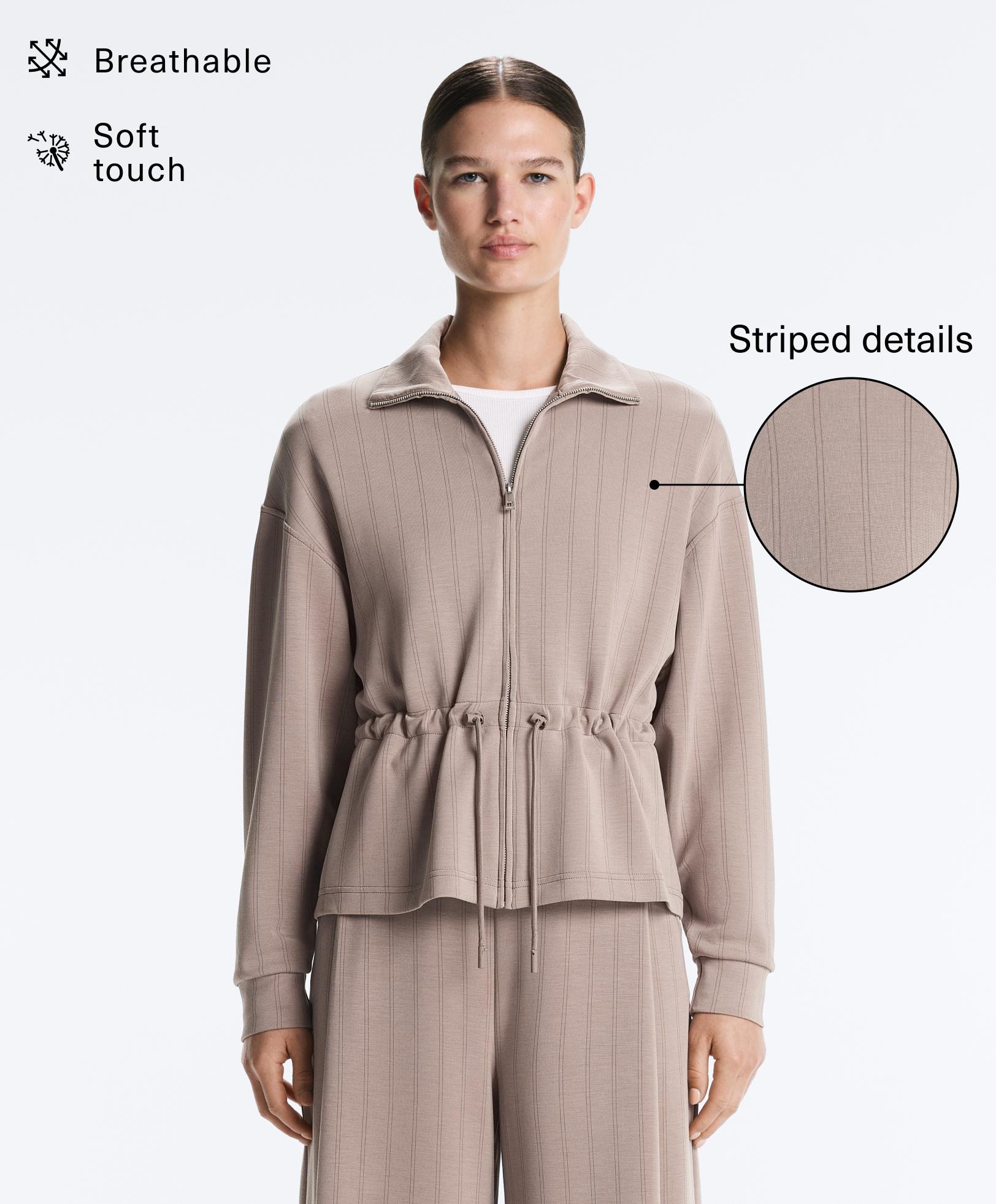 Soft-touch modal jacket with adjustable waist and high collar