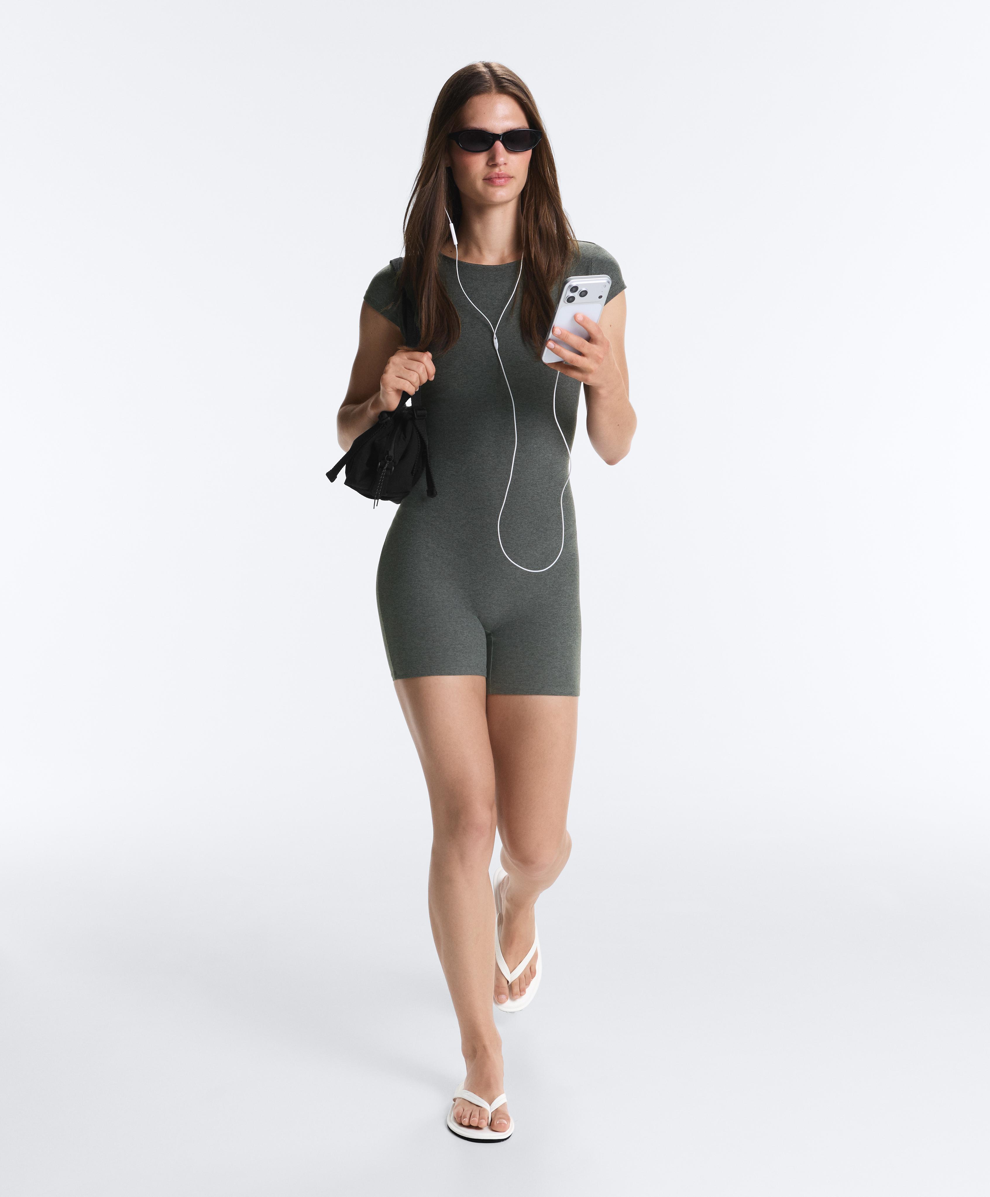 Comfortlux marl open-back short jumpsuit — DARK GREY MELANGE