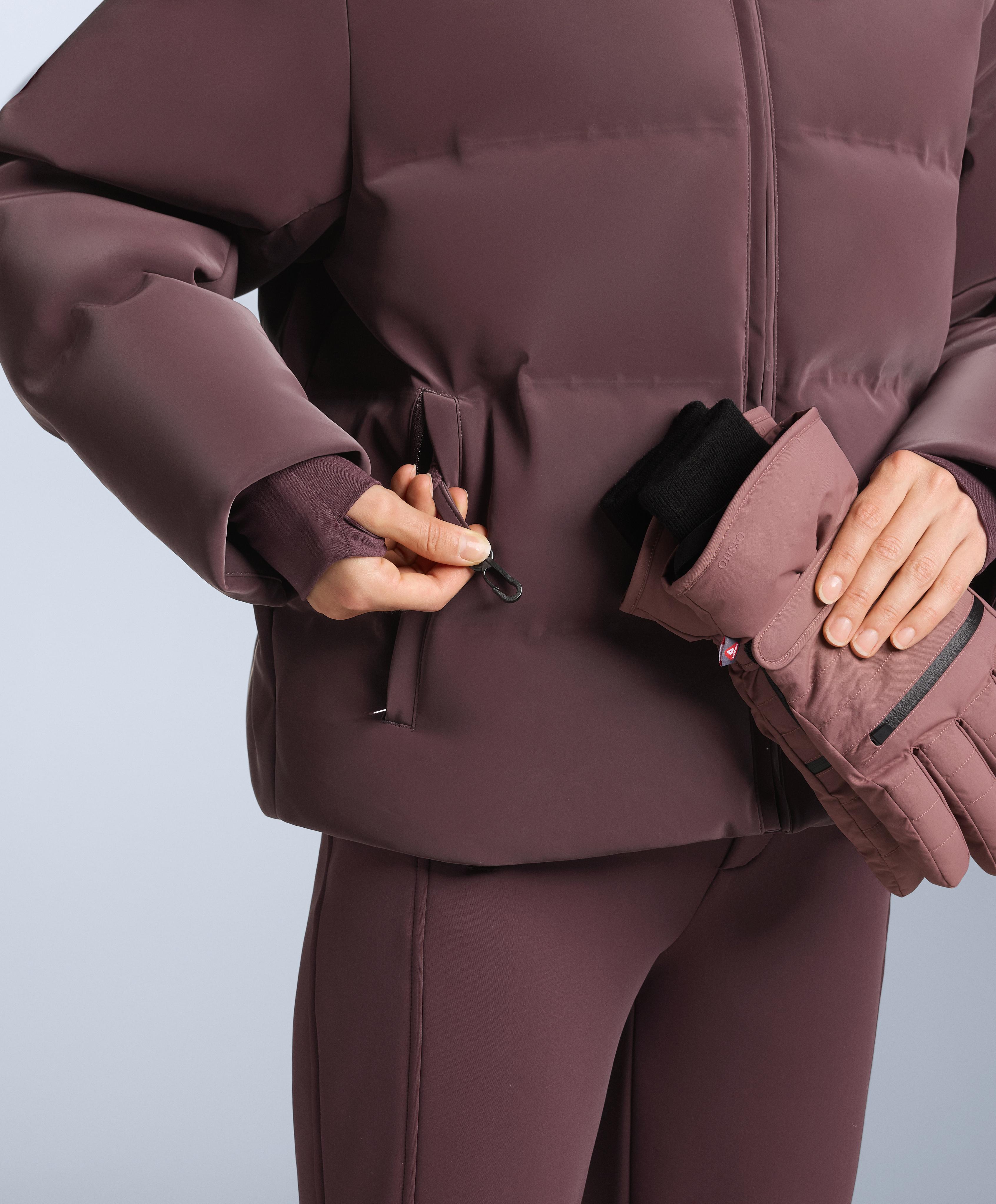 Satin padded jacket 80% down and 20% feather MINARDI PIUME SKI water-resistant — DARK WINE RED