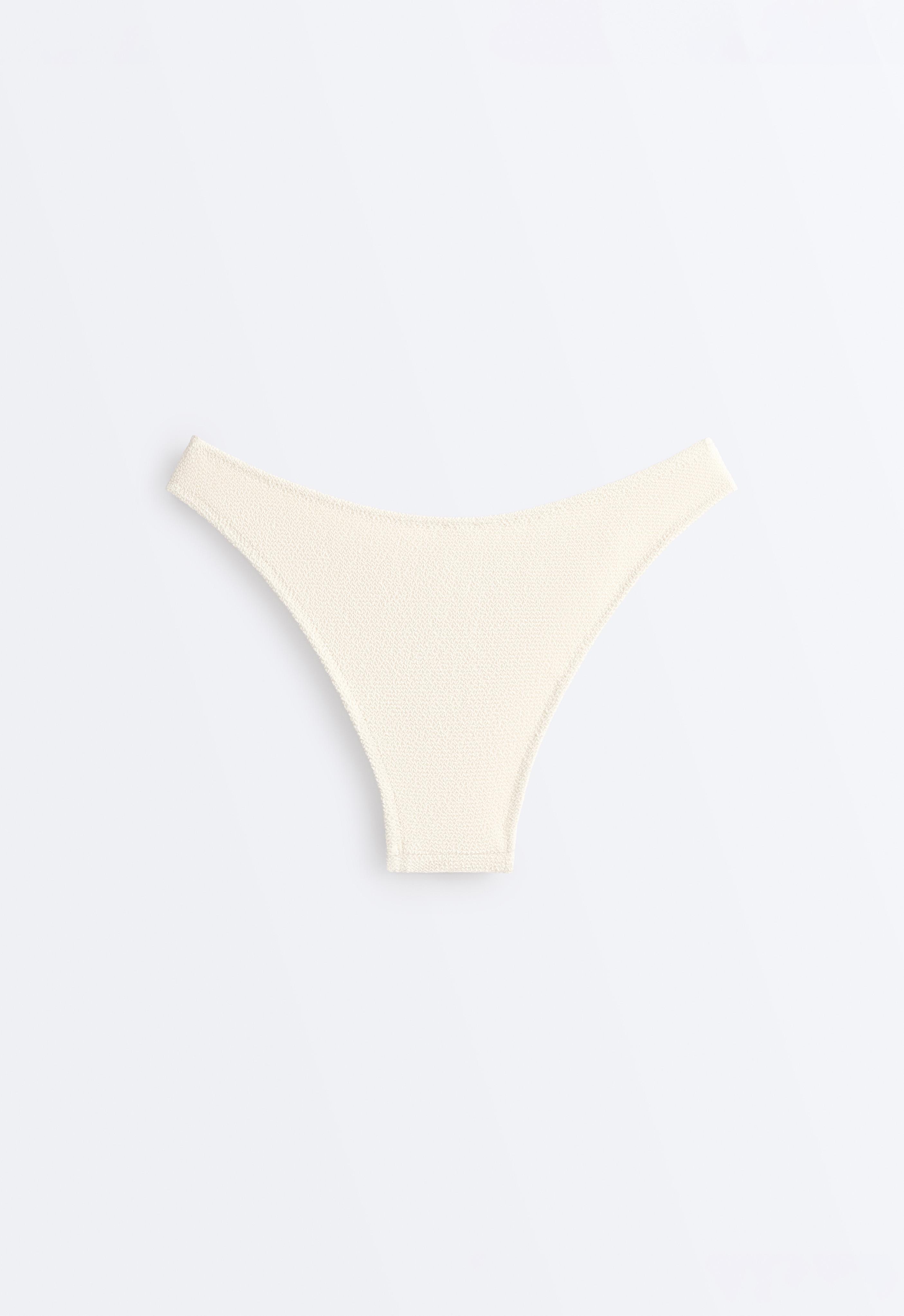 Medium-coverage U-cut crinkle bikini briefs — ECRU