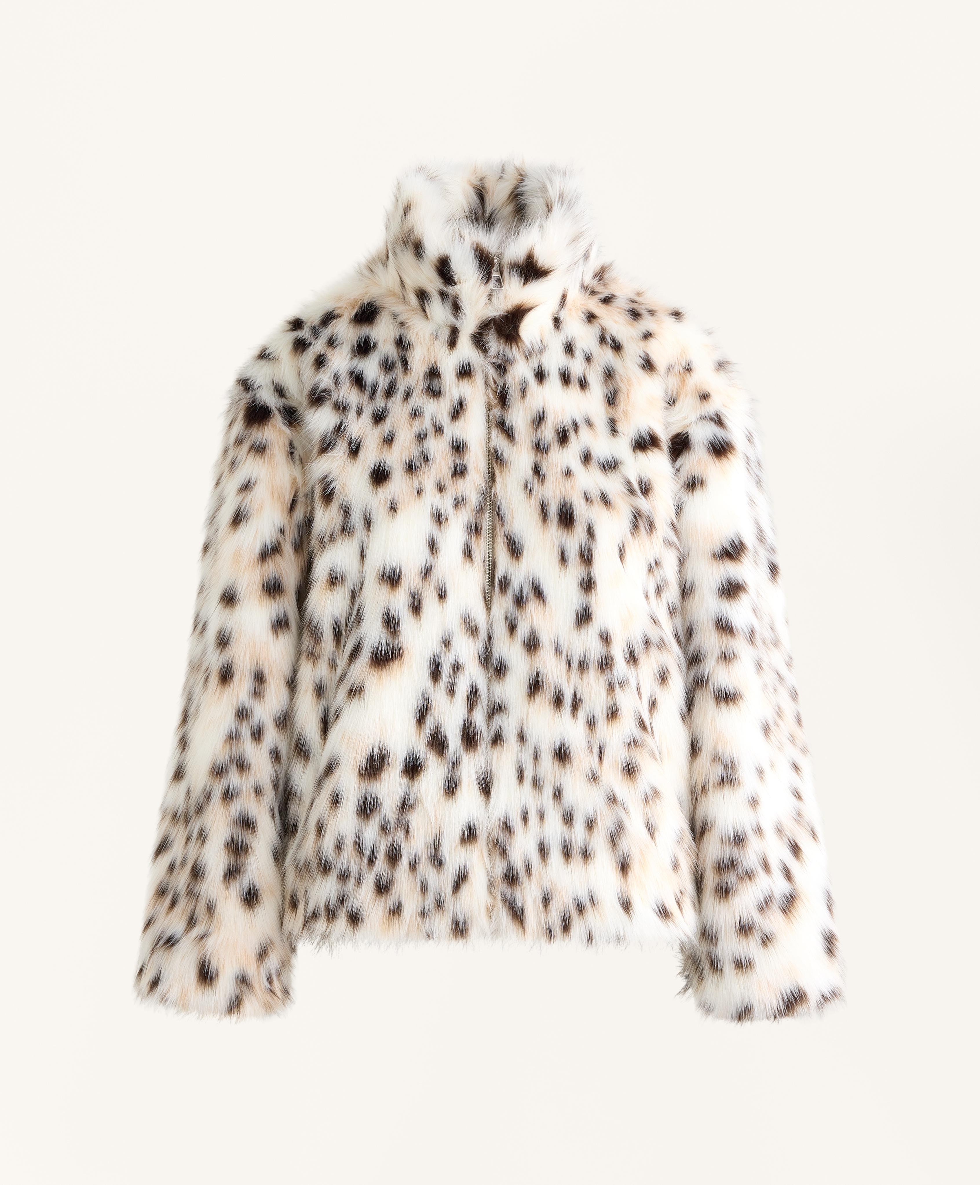 Animal print faux-fur jacket — ECRU