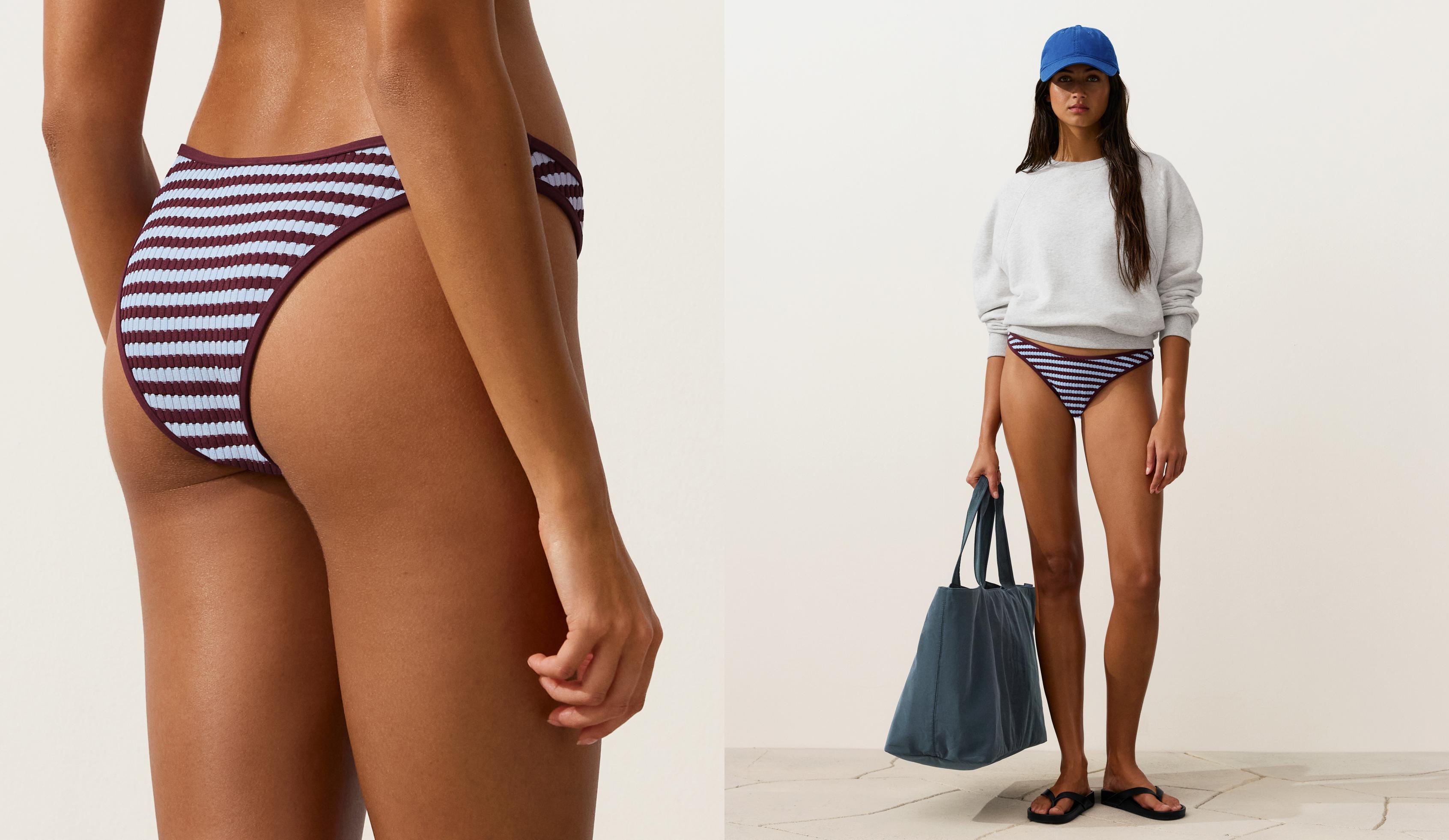 Textured stripe U-cut medium-coverage bikini briefs — CHERRY