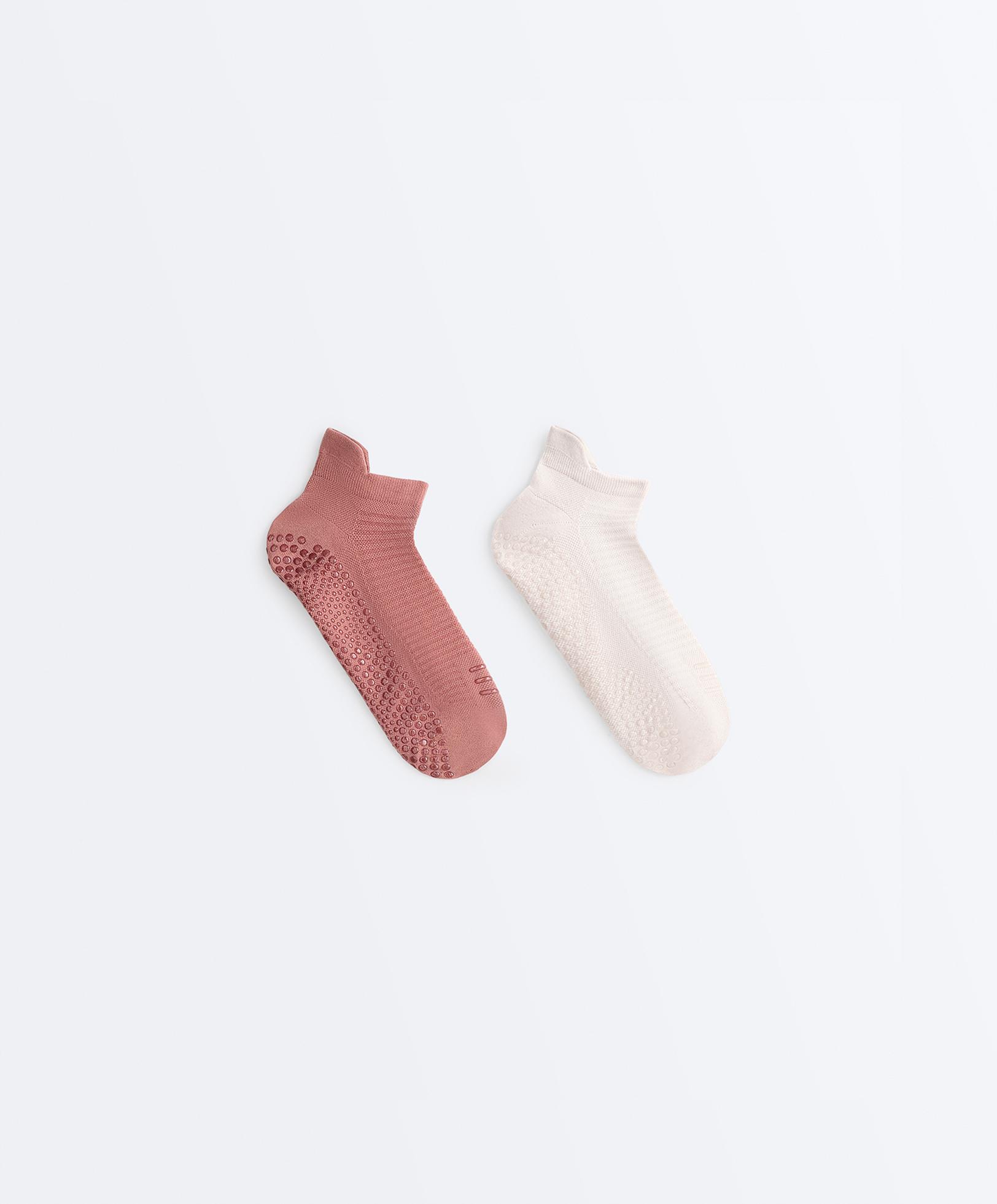 2 pairs of polyamide blend yoga and Pilates sneaker socks — LIGHT STONE