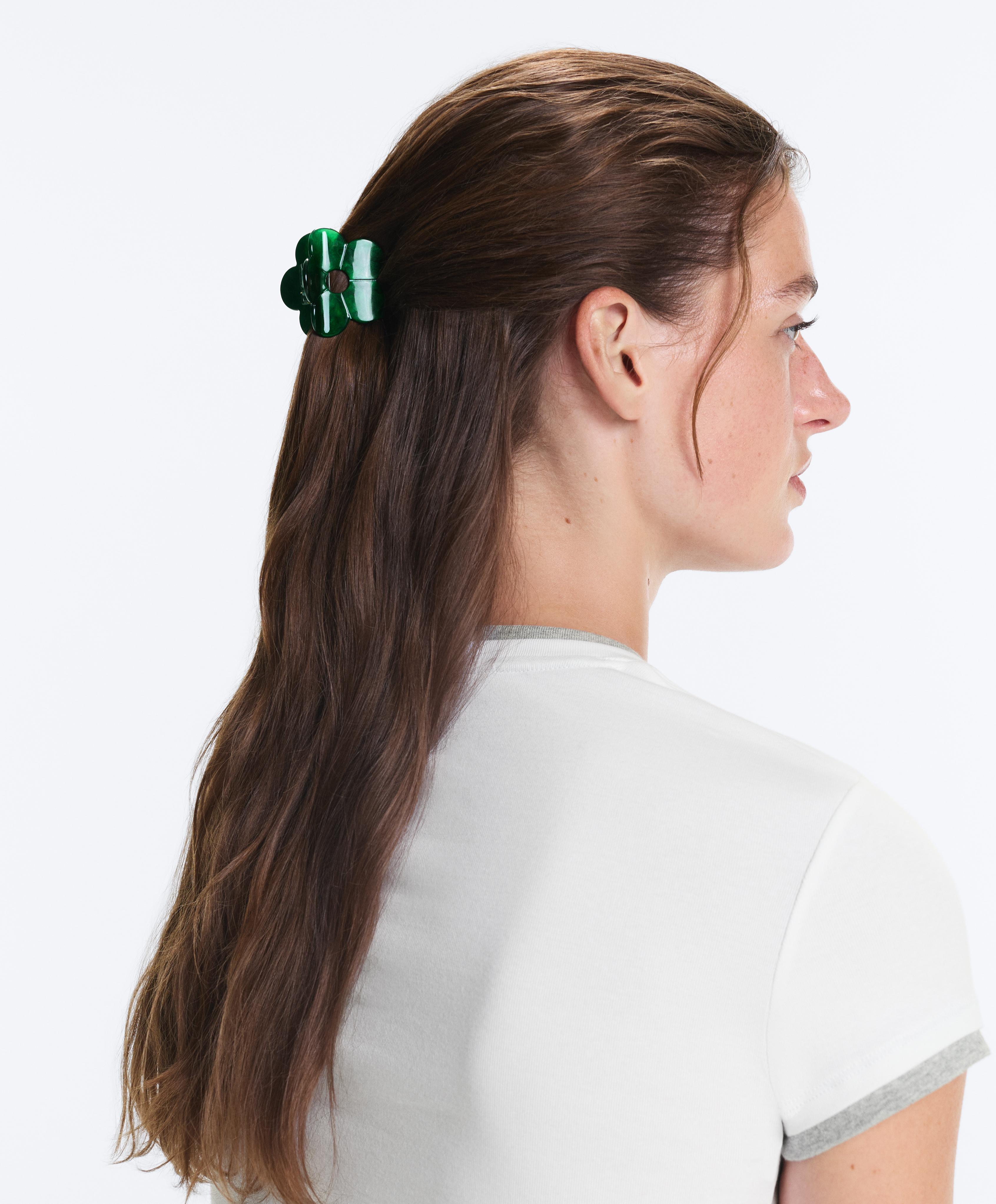 Small flower hair clip — DARK EMERALD