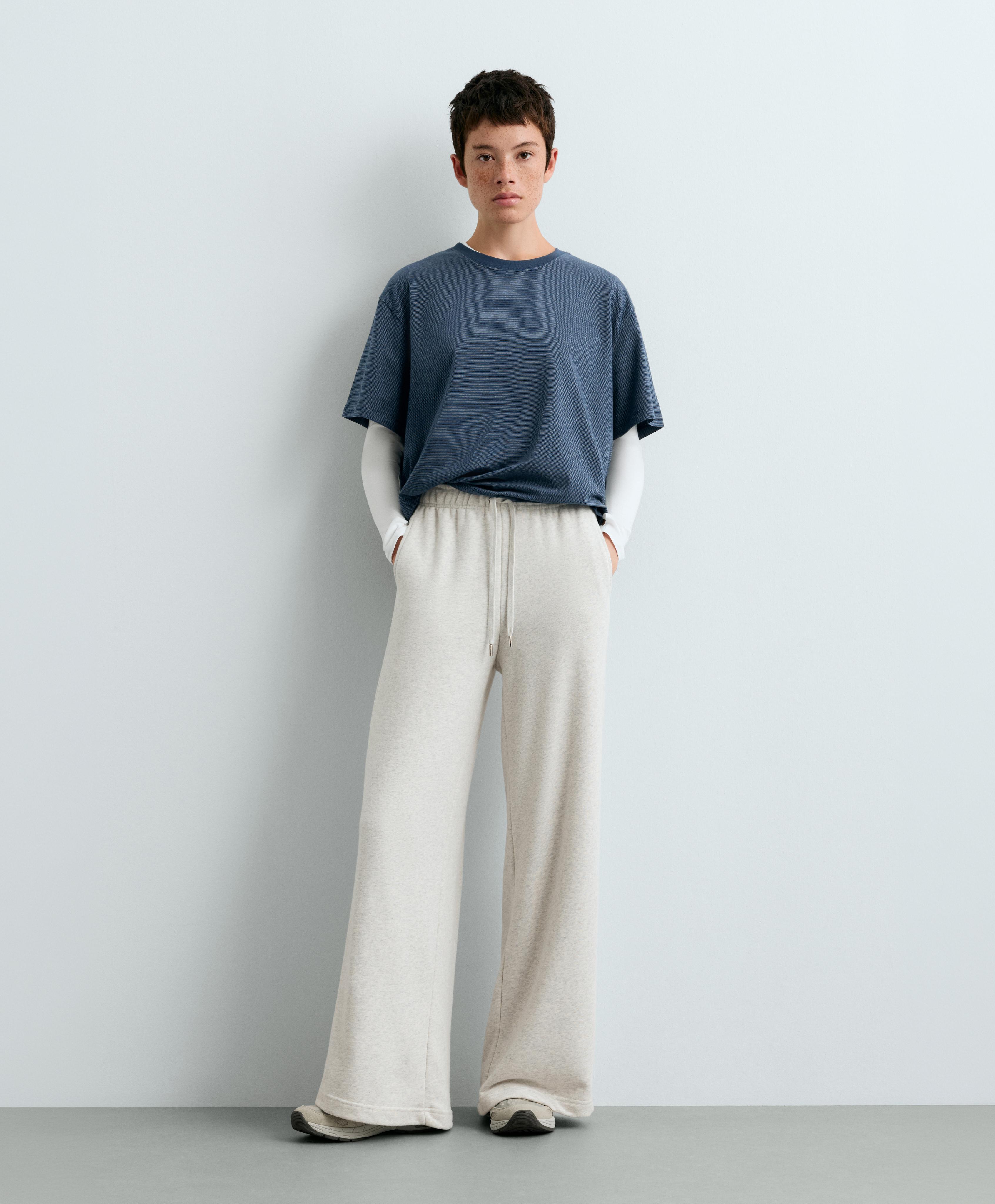 Heathered cotton straight-leg trousers — PALE GREY MELANGE