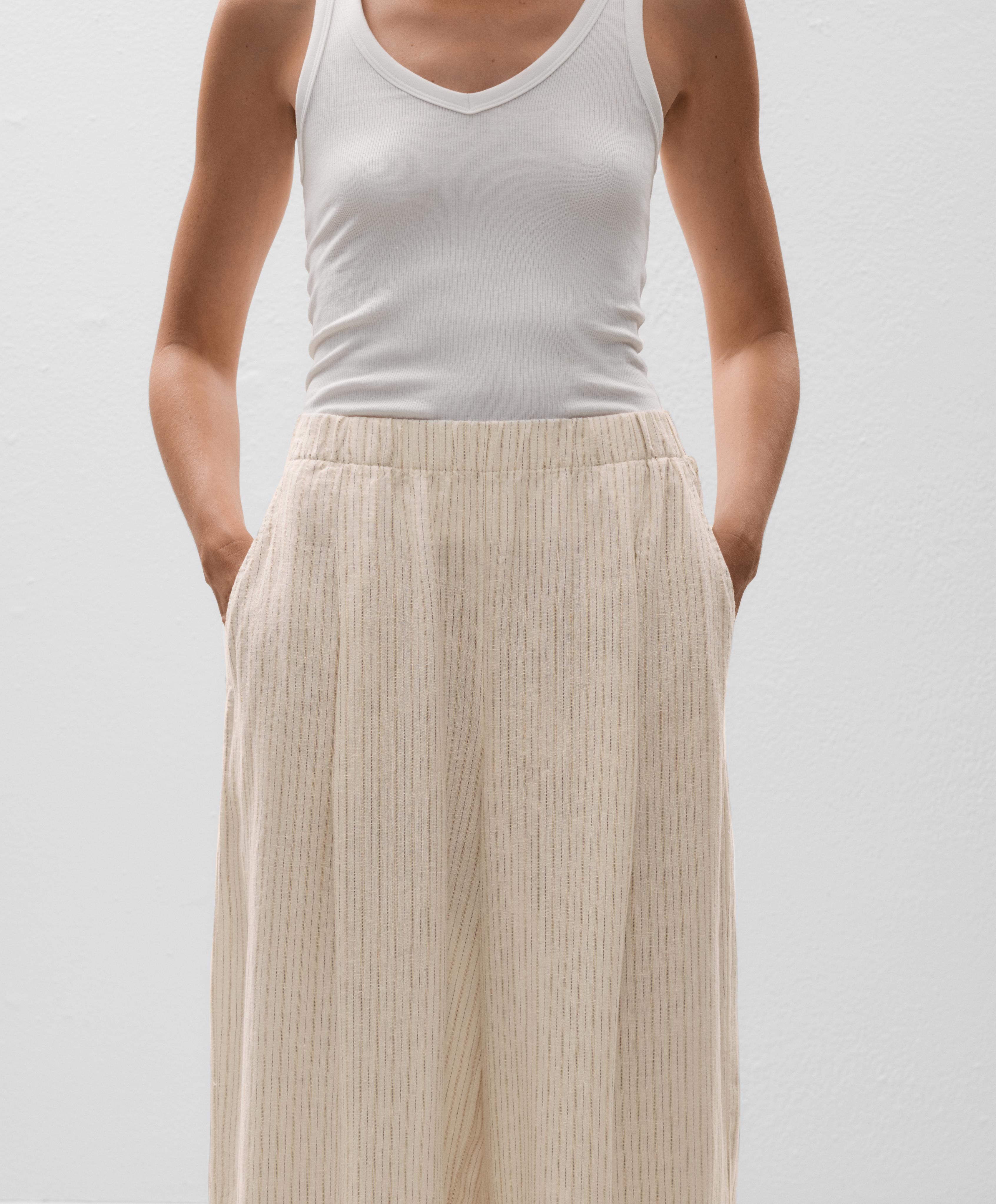 Παντελόνι ριγέ wide leg 100% λινό - Εκπτώσεις Παντελόνι ριγέ wide leg 100% λινό - Εκπτώσεις