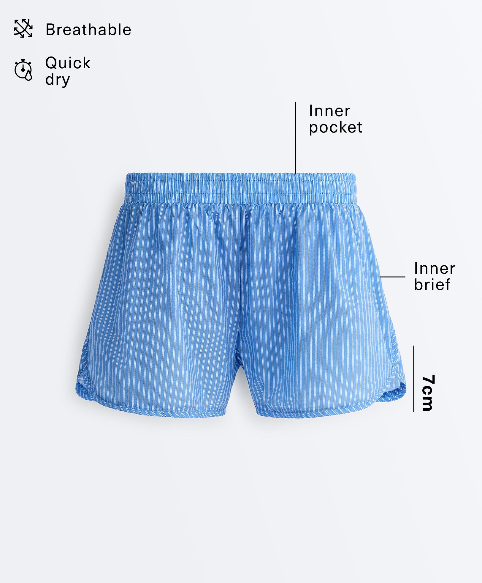 Striped technical shorts — PALE LAVENDER BLUE