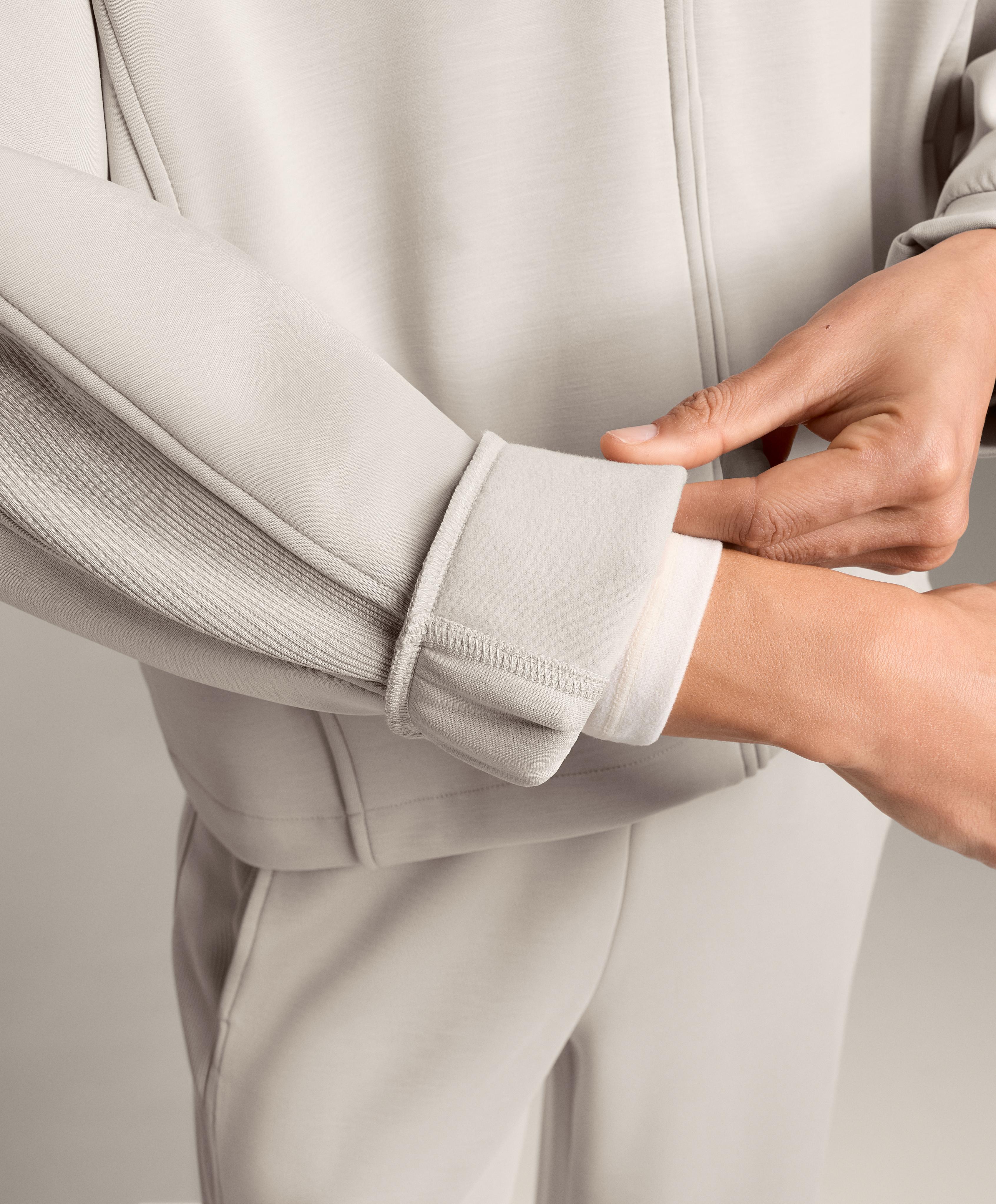 Hooded jacket with Rib details with Brushed modal — TAUPE