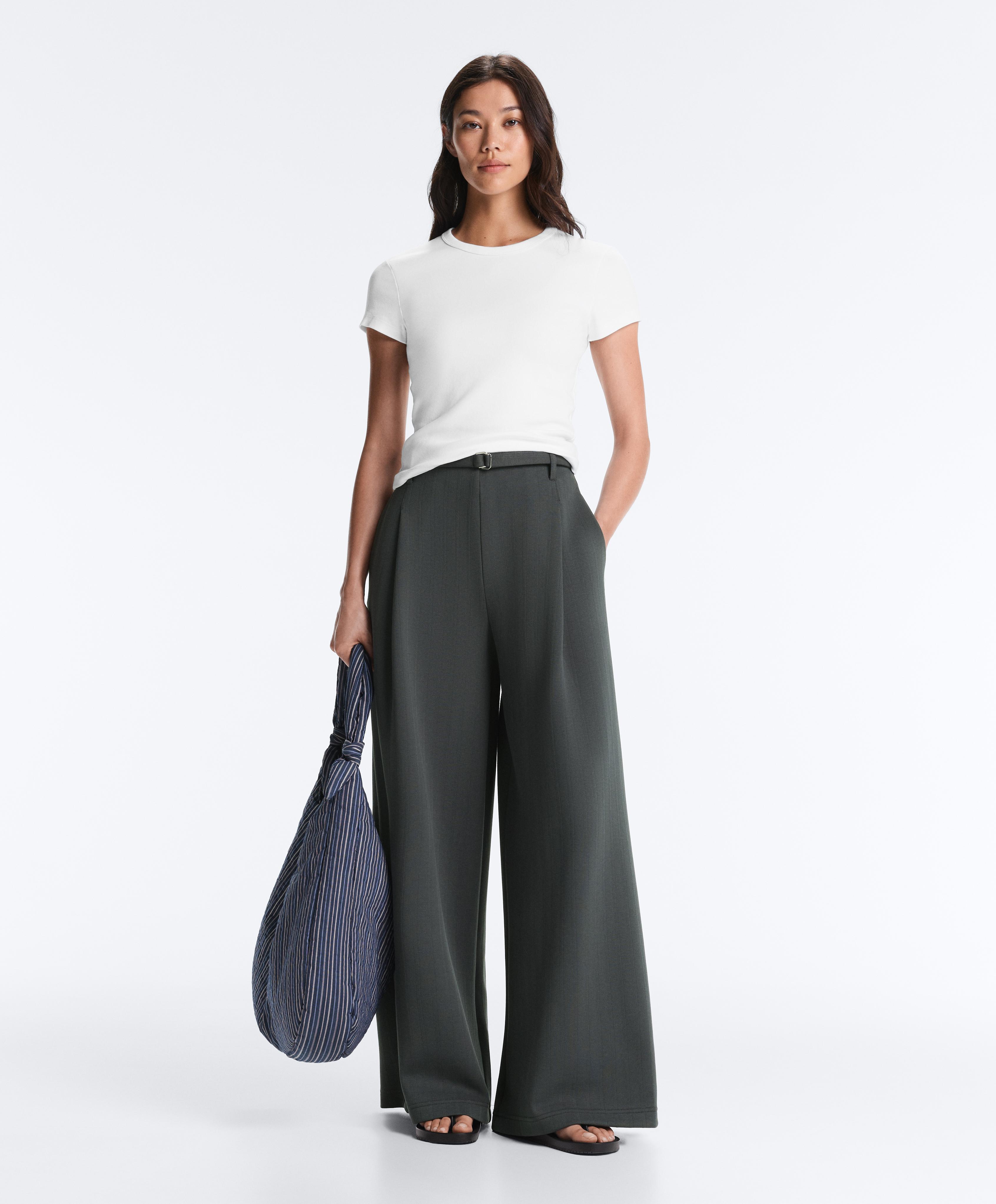 Striped cotton piqué wide-leg trousers — STEEL GREY