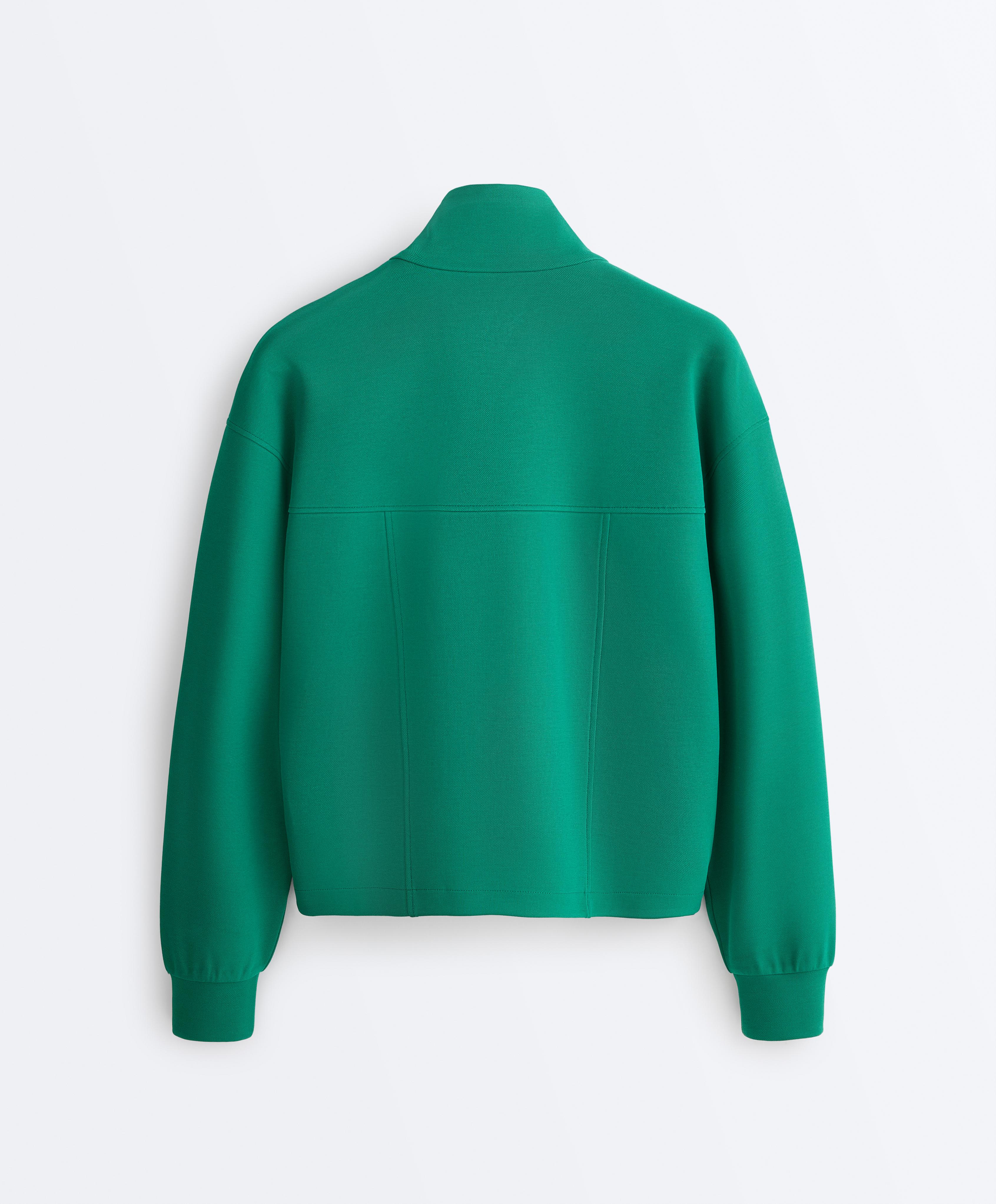 Cotton piqué jacket with raised neck — EMERALD GREEN