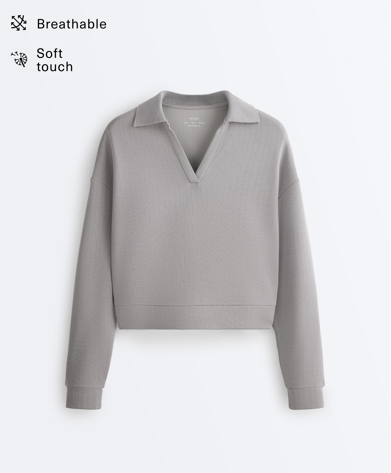 Striped polo shirt with soft touch modal — MID GREY
