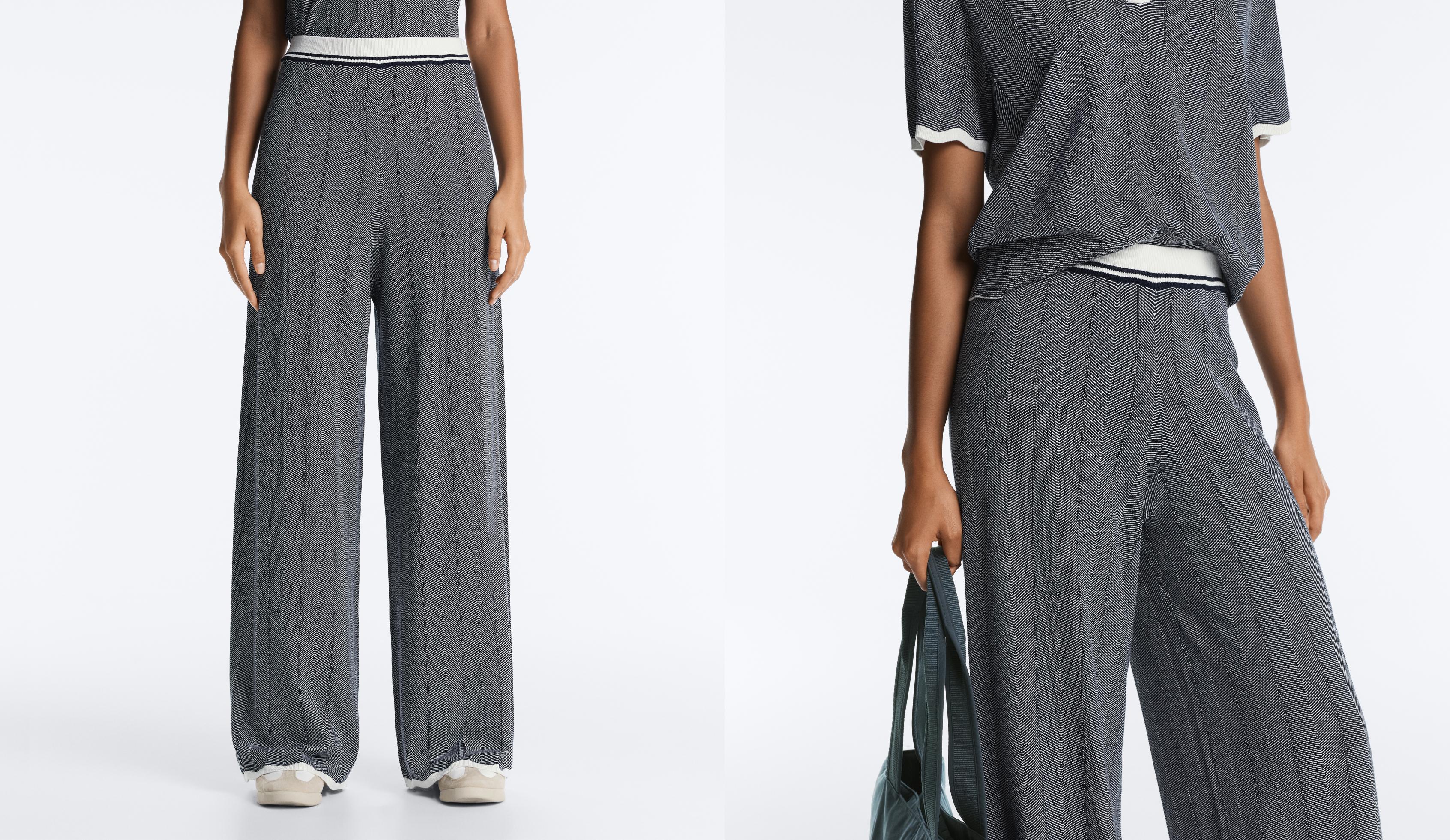 Herringbone knit straight-leg trousers — NAVY BLUE