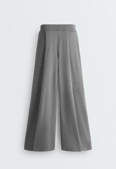 Wide-leg pleated knit trousers — GREY MELANGE 5
