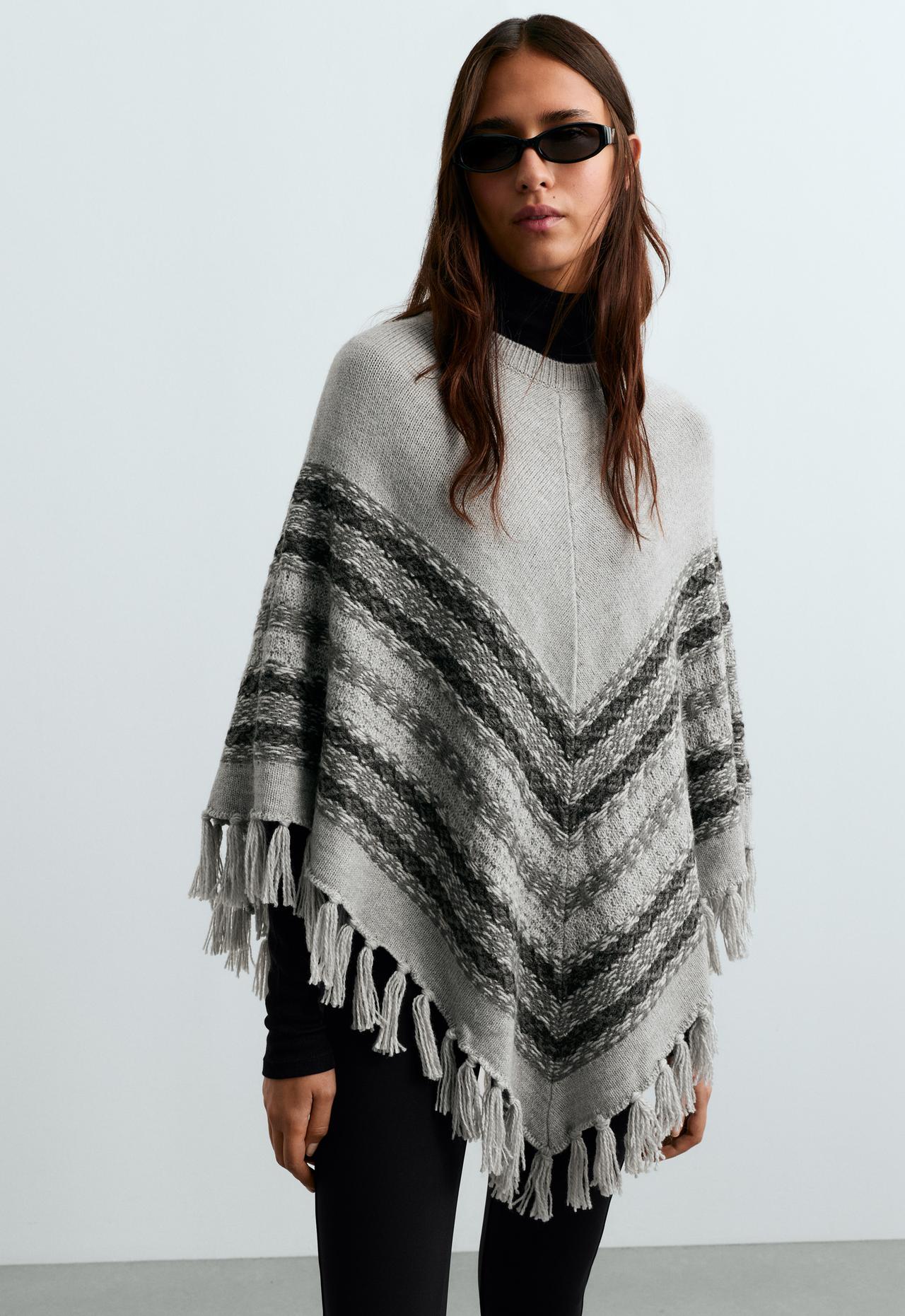 Knit poncho 30% wool — MOTTLED GREY MELANGE
