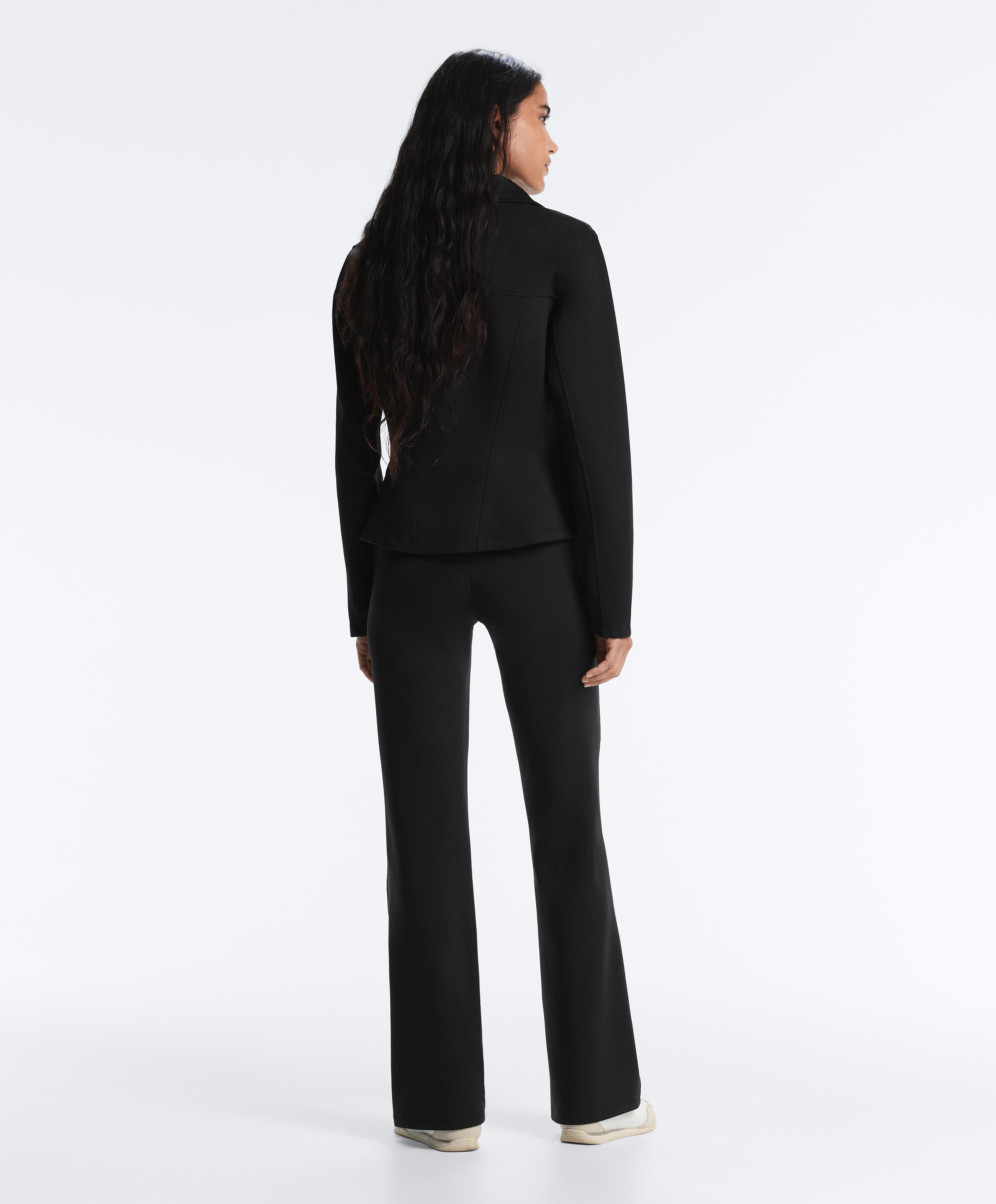 Neoprene-effect peplum jacket with ribbing — BLACK
