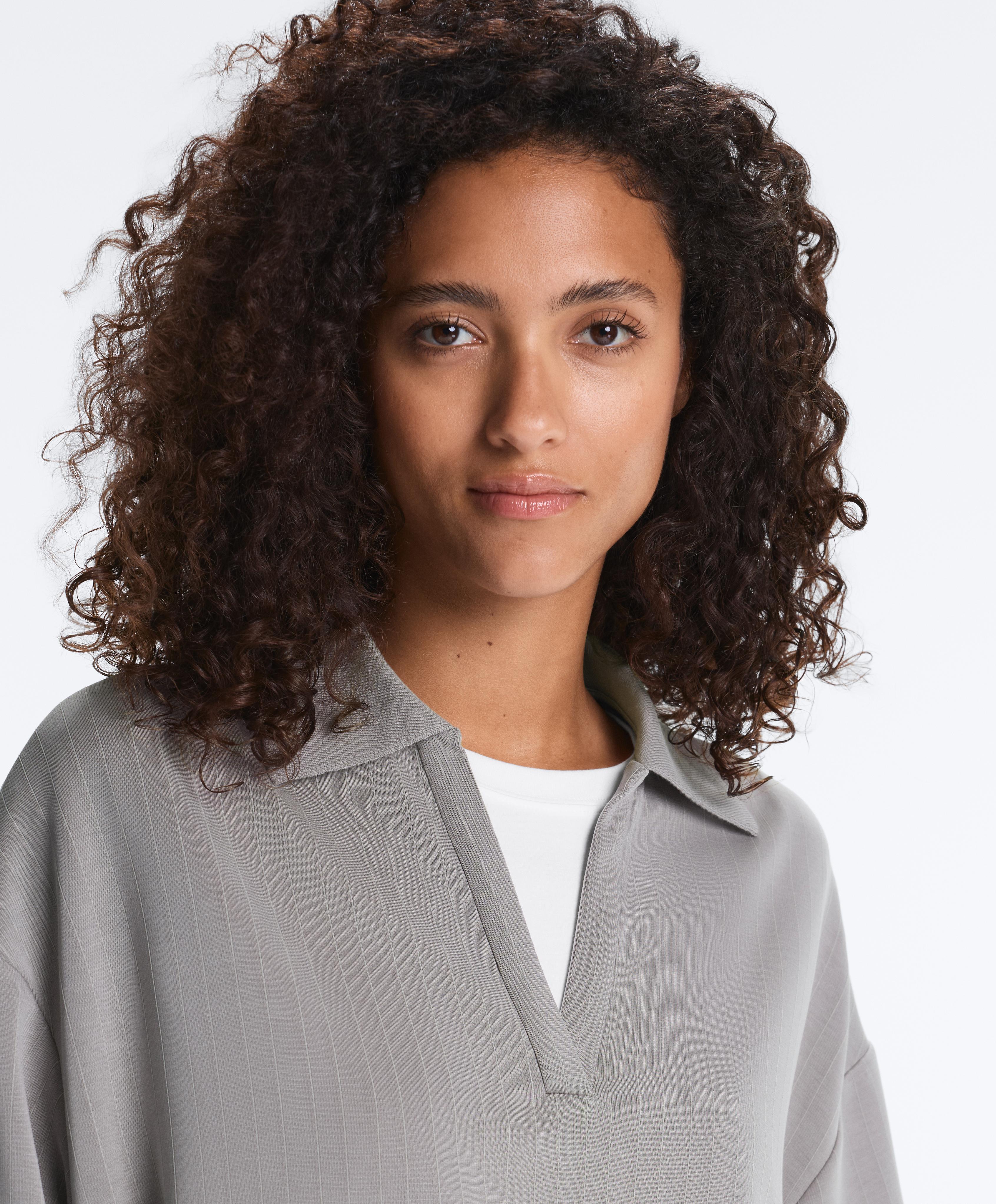 Striped polo shirt with soft touch modal — MID GREY