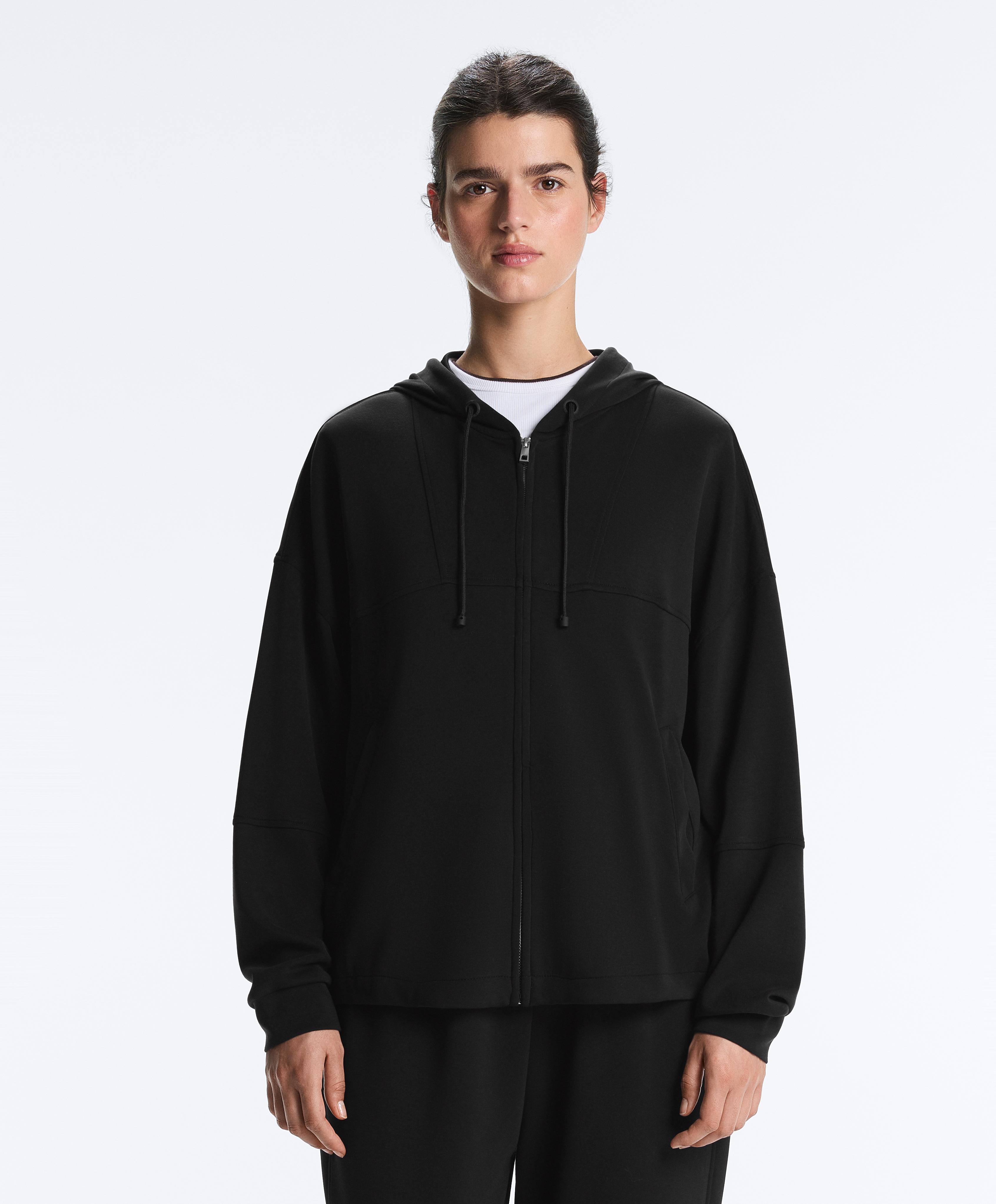 Soft-touch hooded jacket with modal — BLACK