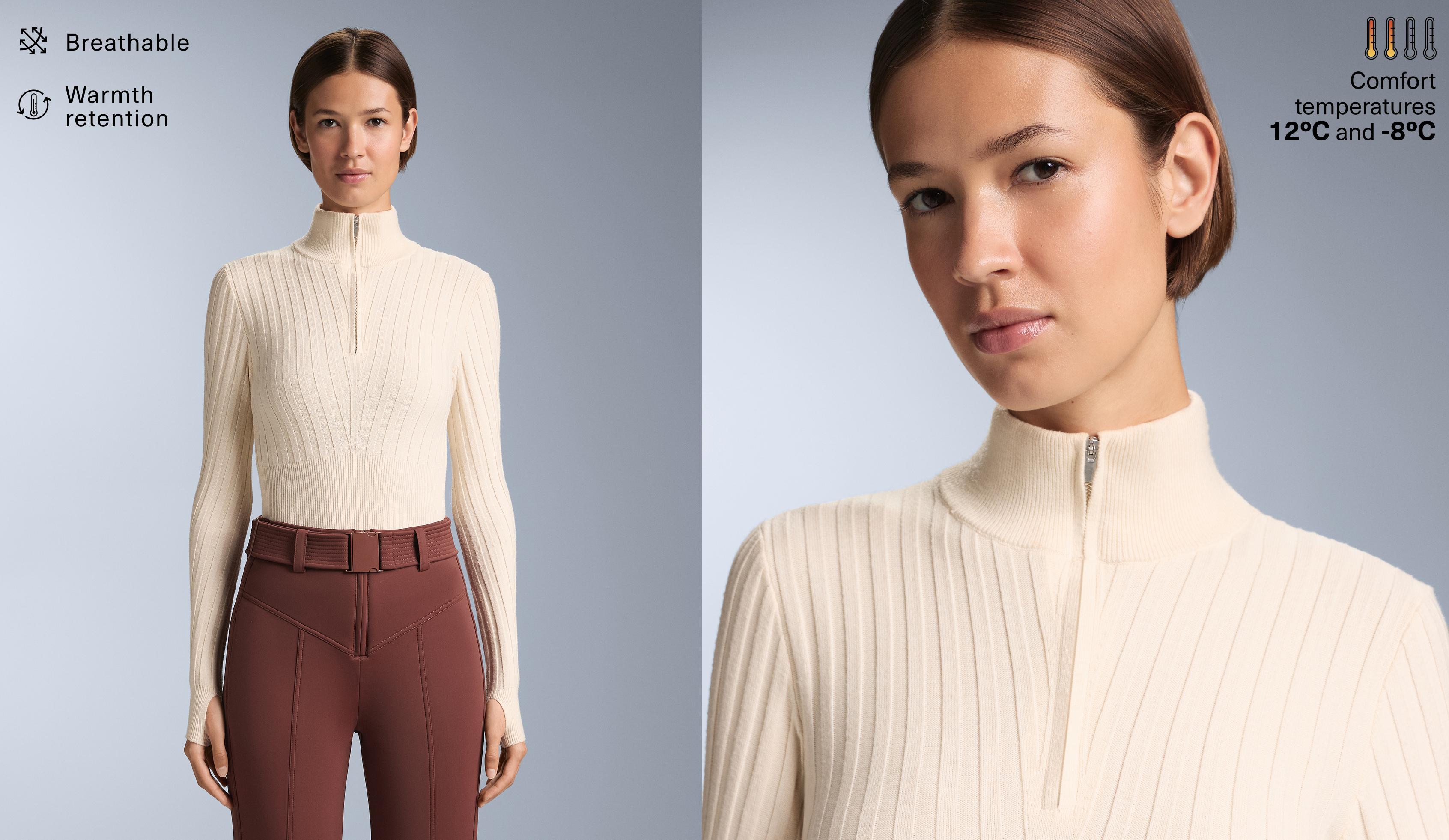 Thermal base layer rib knit T-shirt with peak