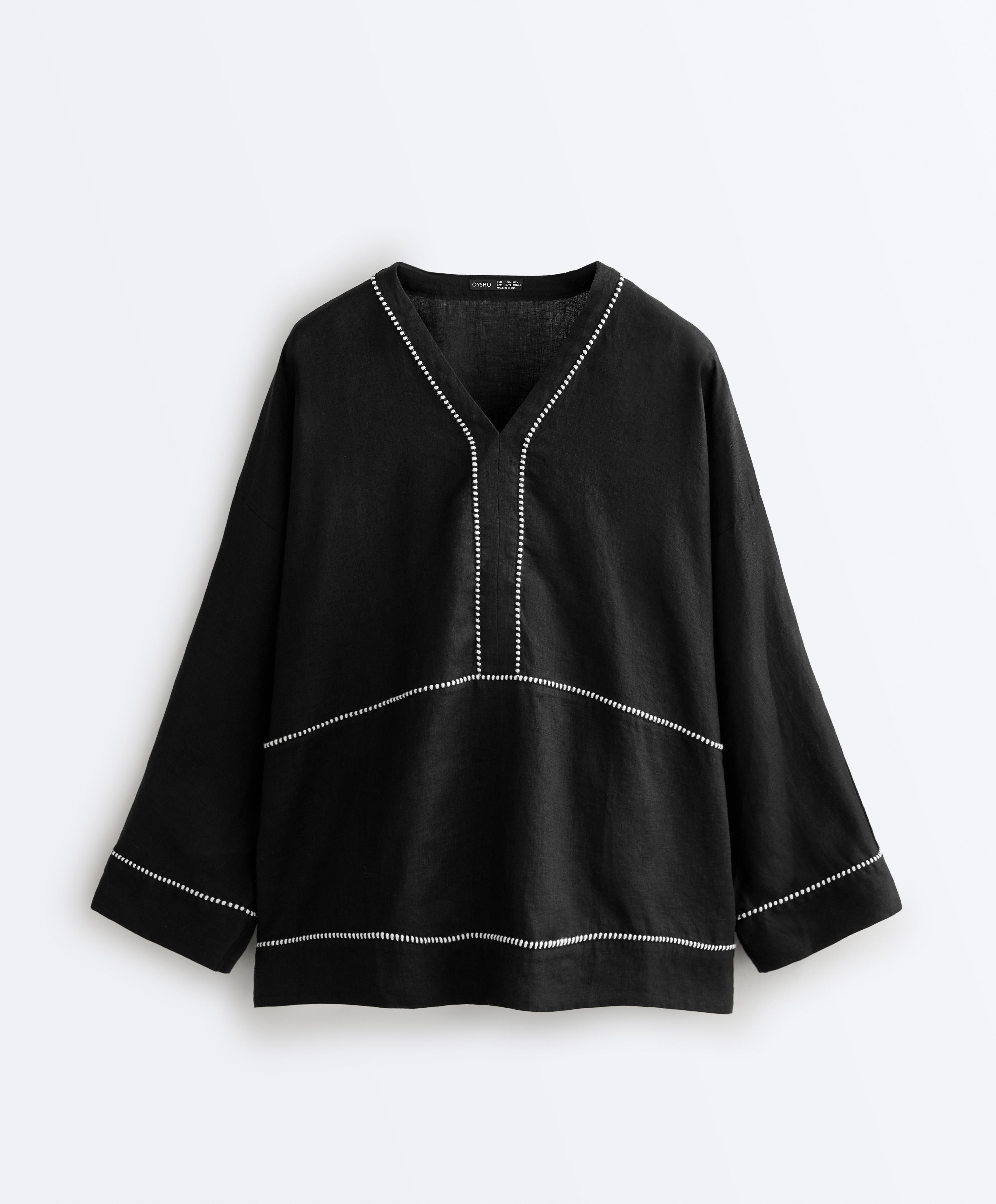 100% linen kaftan shirt — BLACK