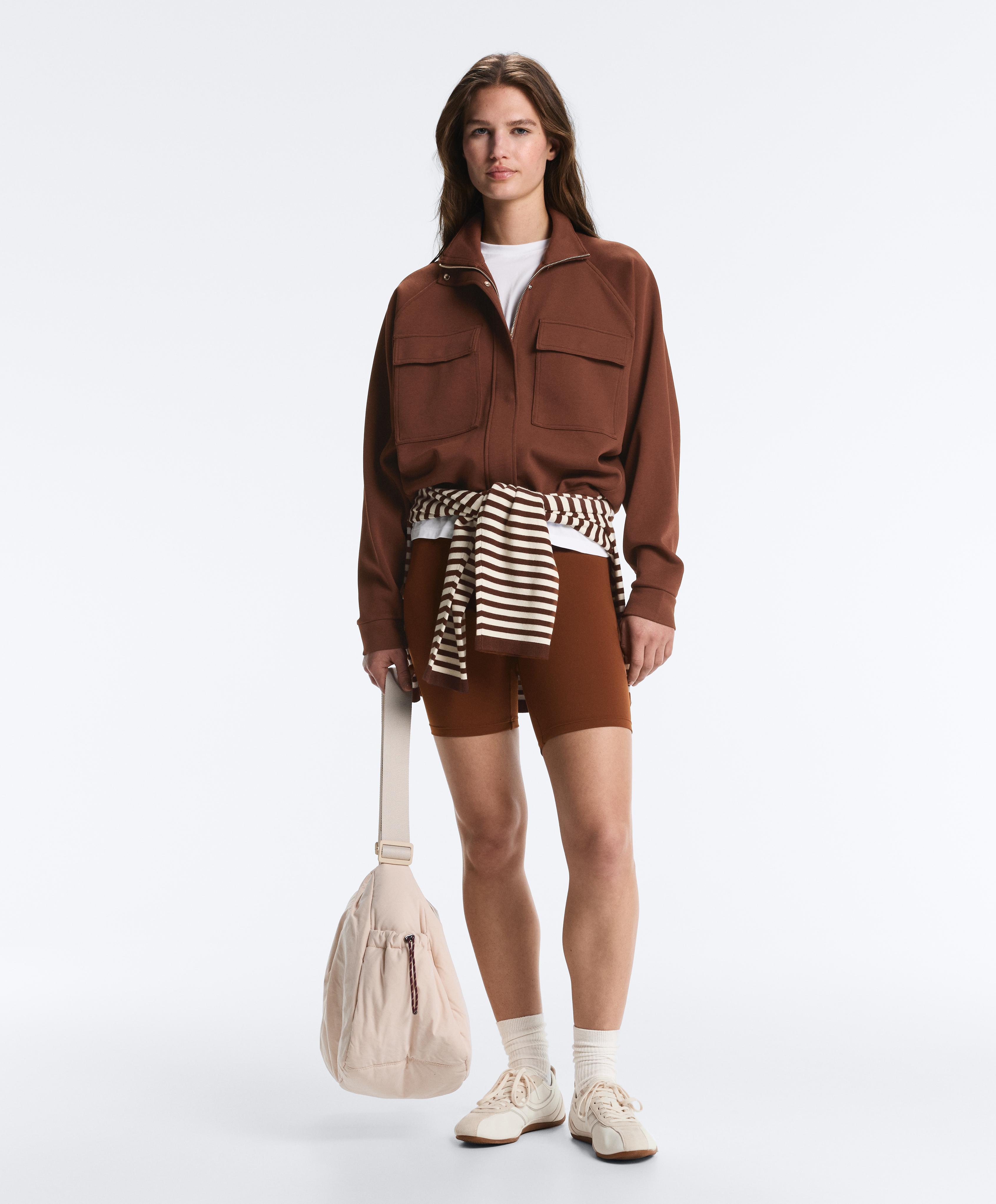 Cotton piqué pocket jacket — COFFEE