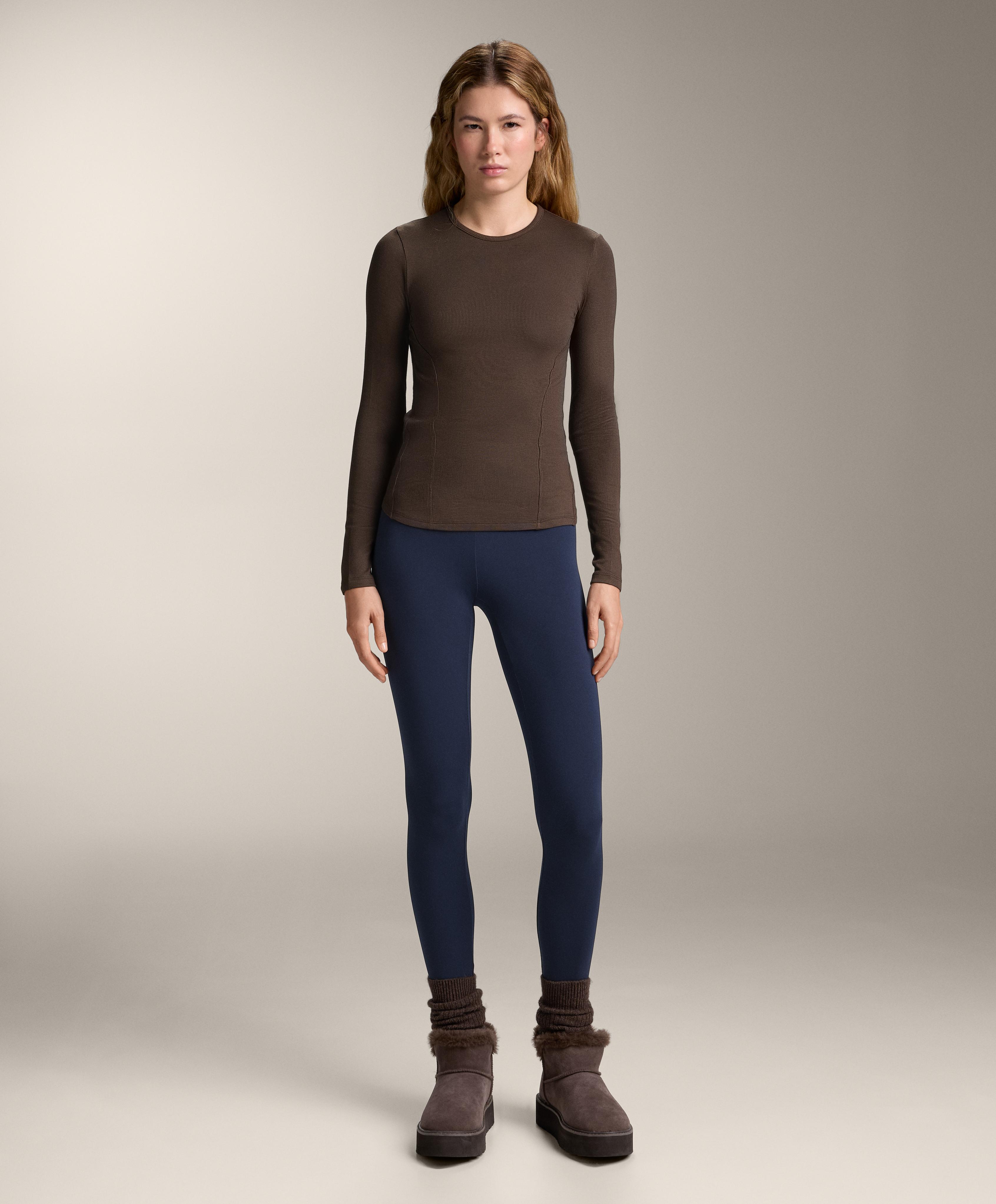 Long sleeve rib T-shirt with cotton and modal - Sale