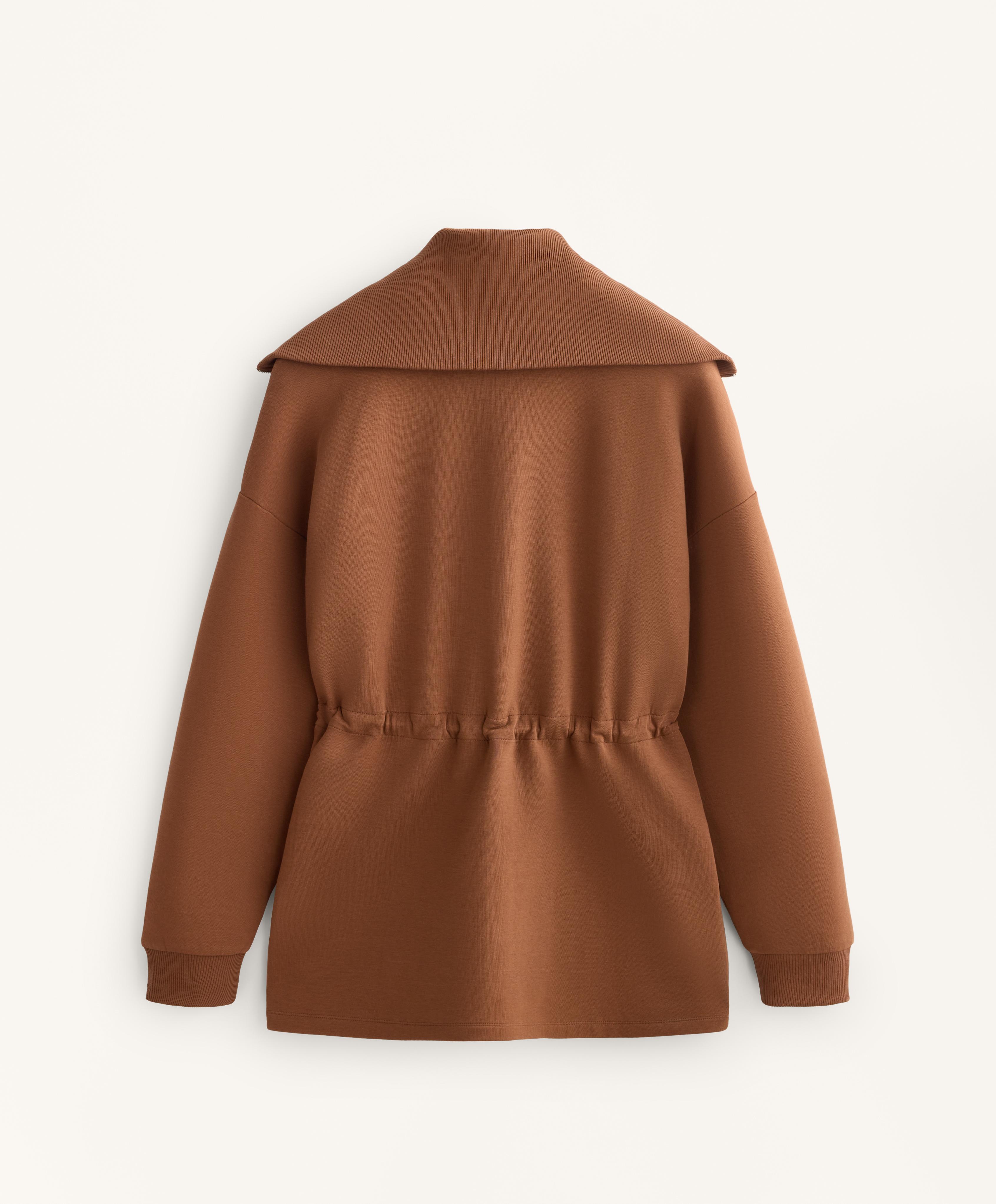 Long jacket with adjustable waist, rib collar in a cotton blend