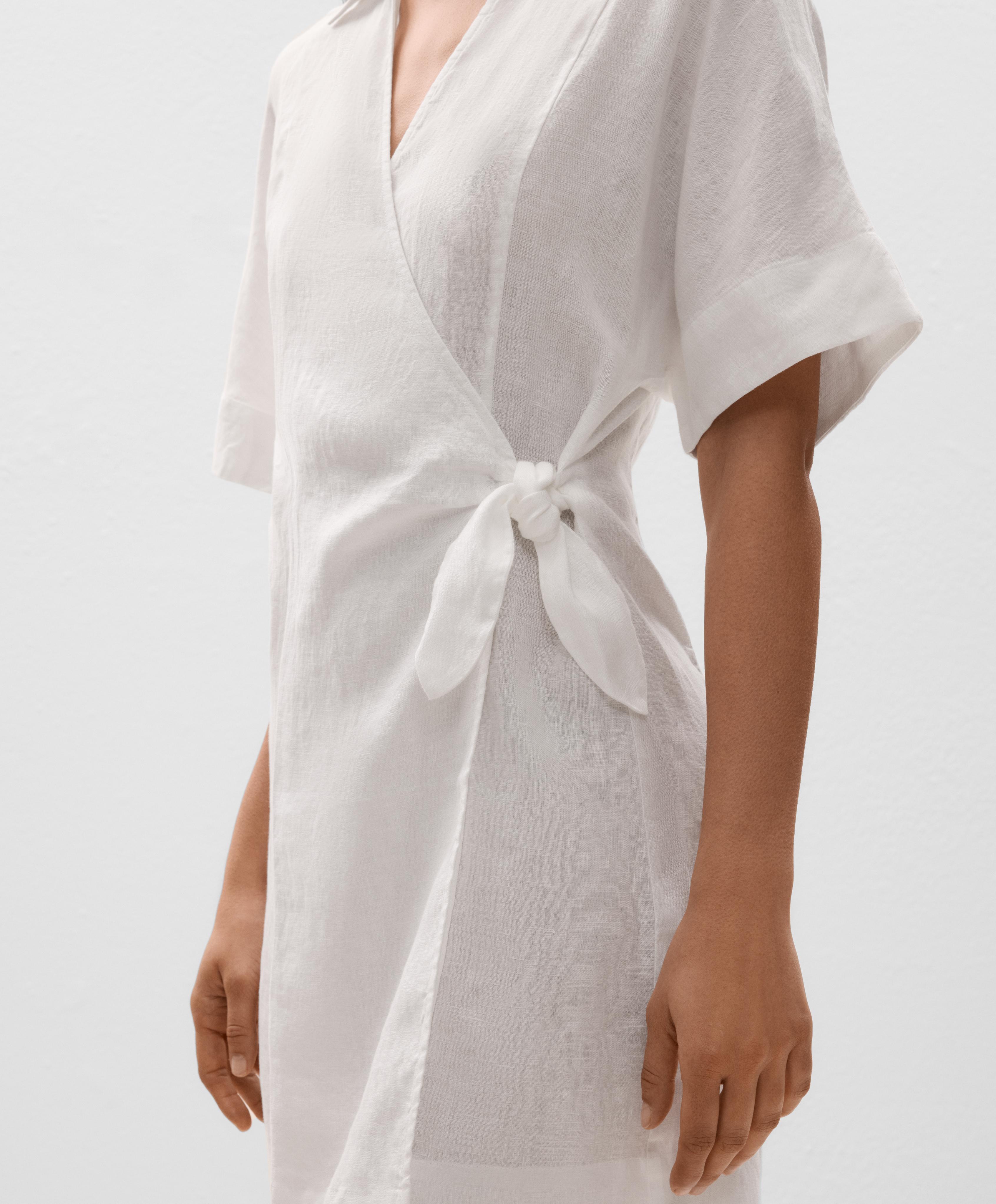 Short 100% linen wrap dress