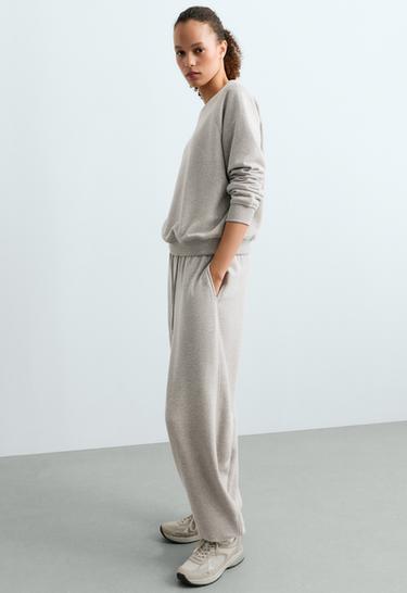 Adjustable cotton-blend fleece straight trousers — MID-GREY MELANGE 5