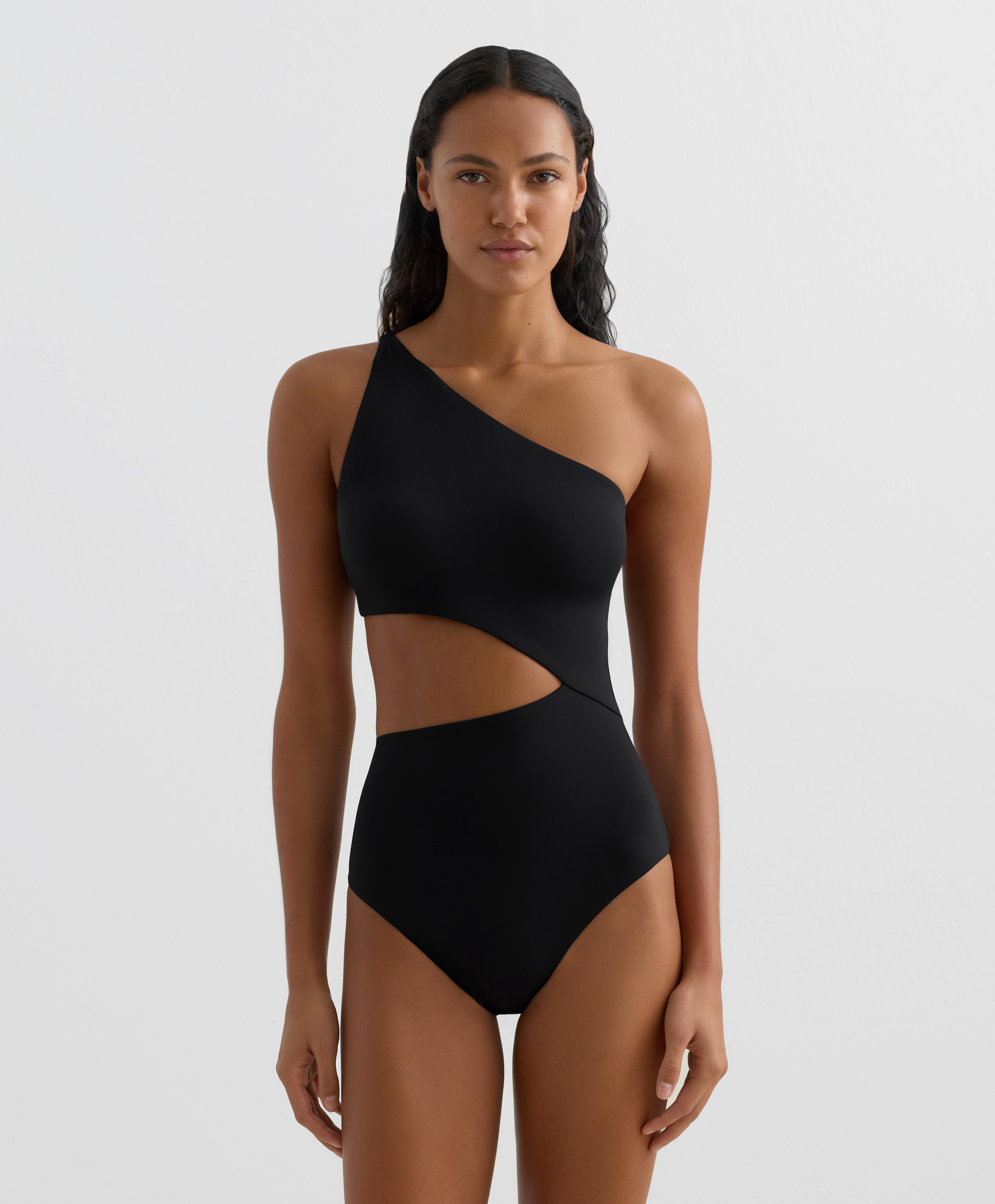 Tie-side asymmetric trikini — BLACK