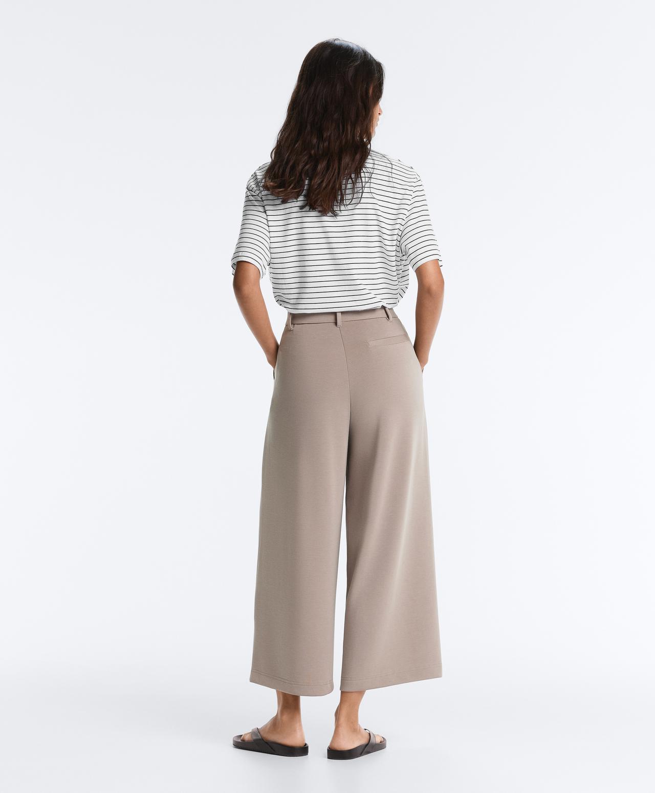 Soft-touch wide-leg crop trousers with modal and pleats — MID-MINK