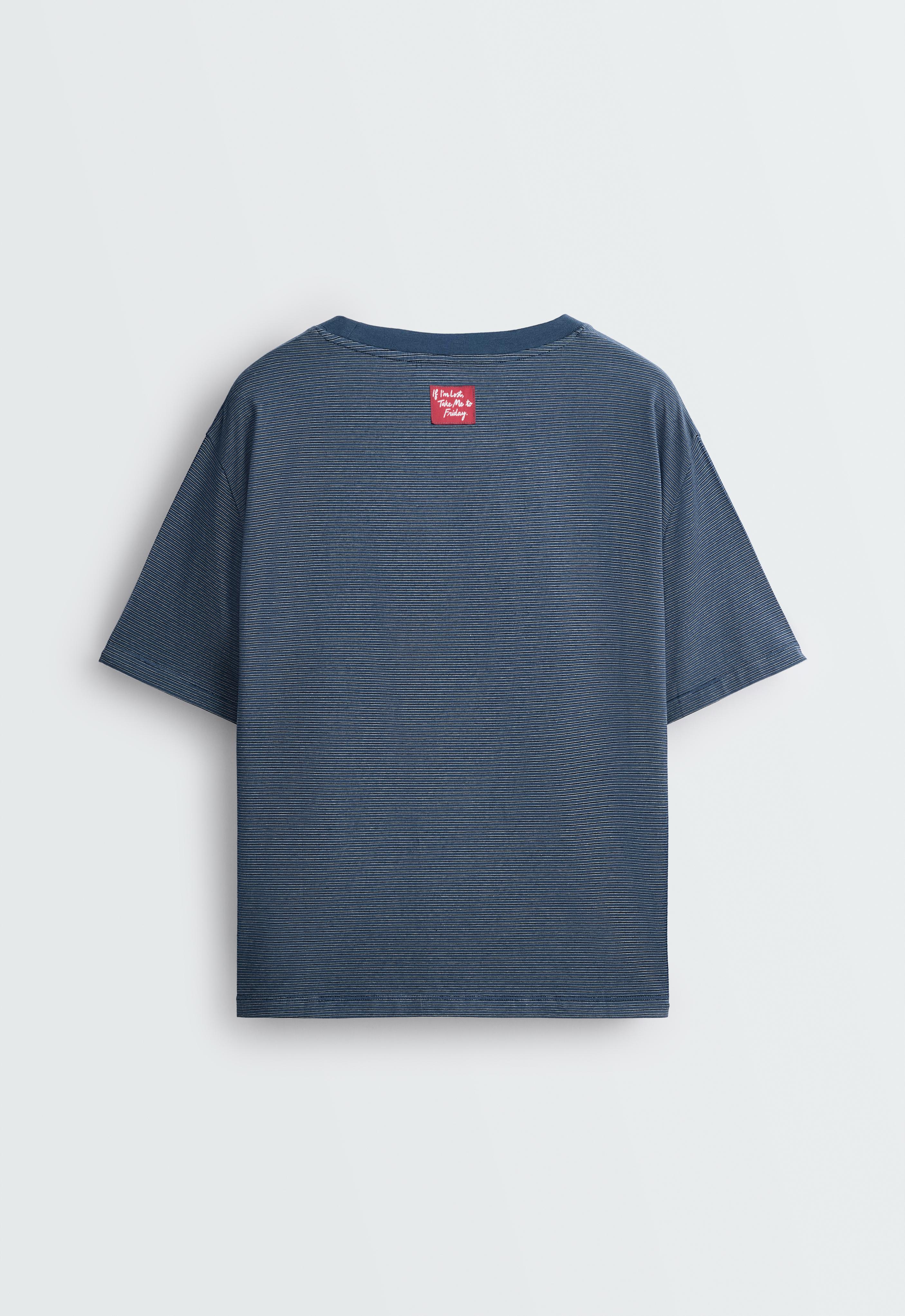 Striped boxy short-sleeved T-shirt — NAVY BLUE