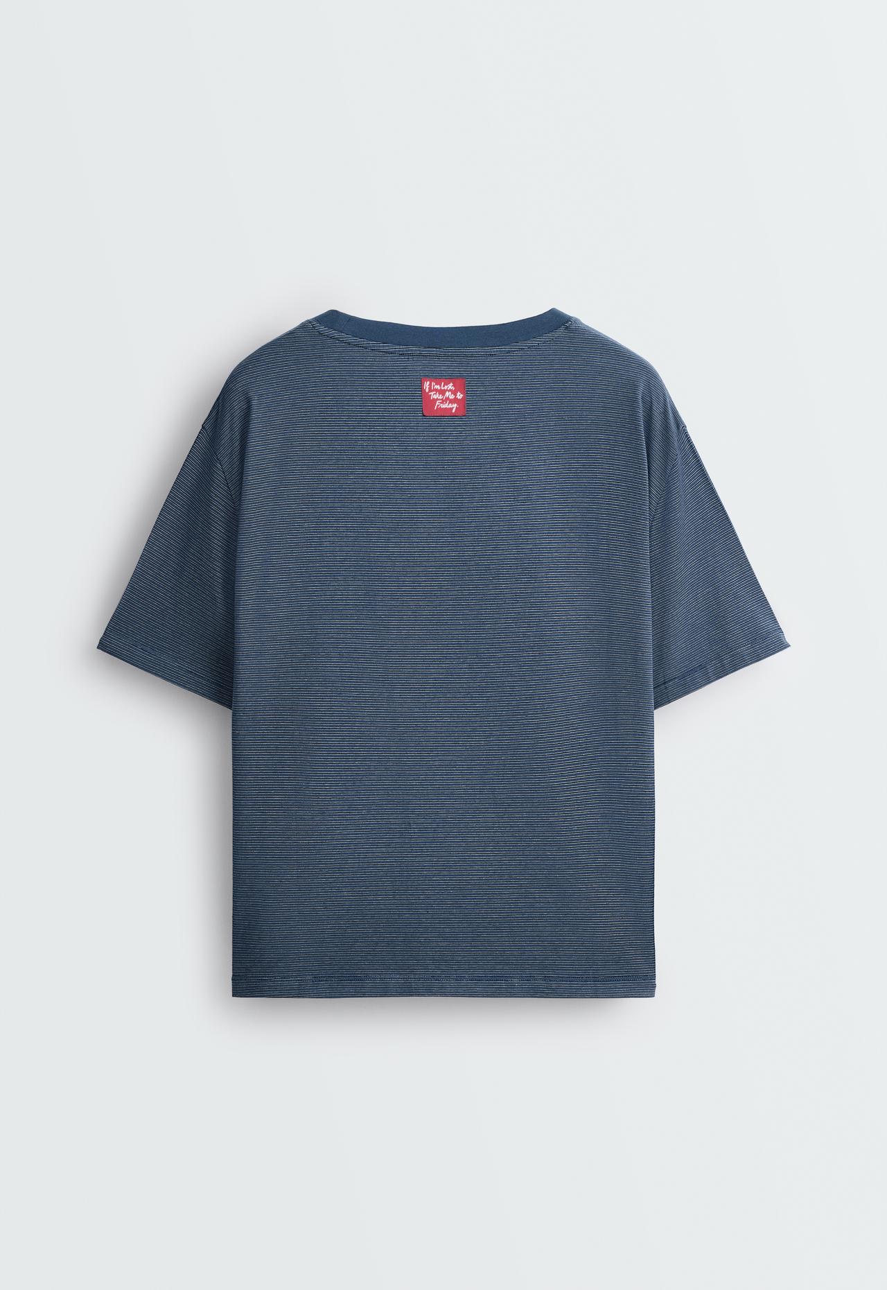 Striped boxy short-sleeved T-shirt — NAVY BLUE