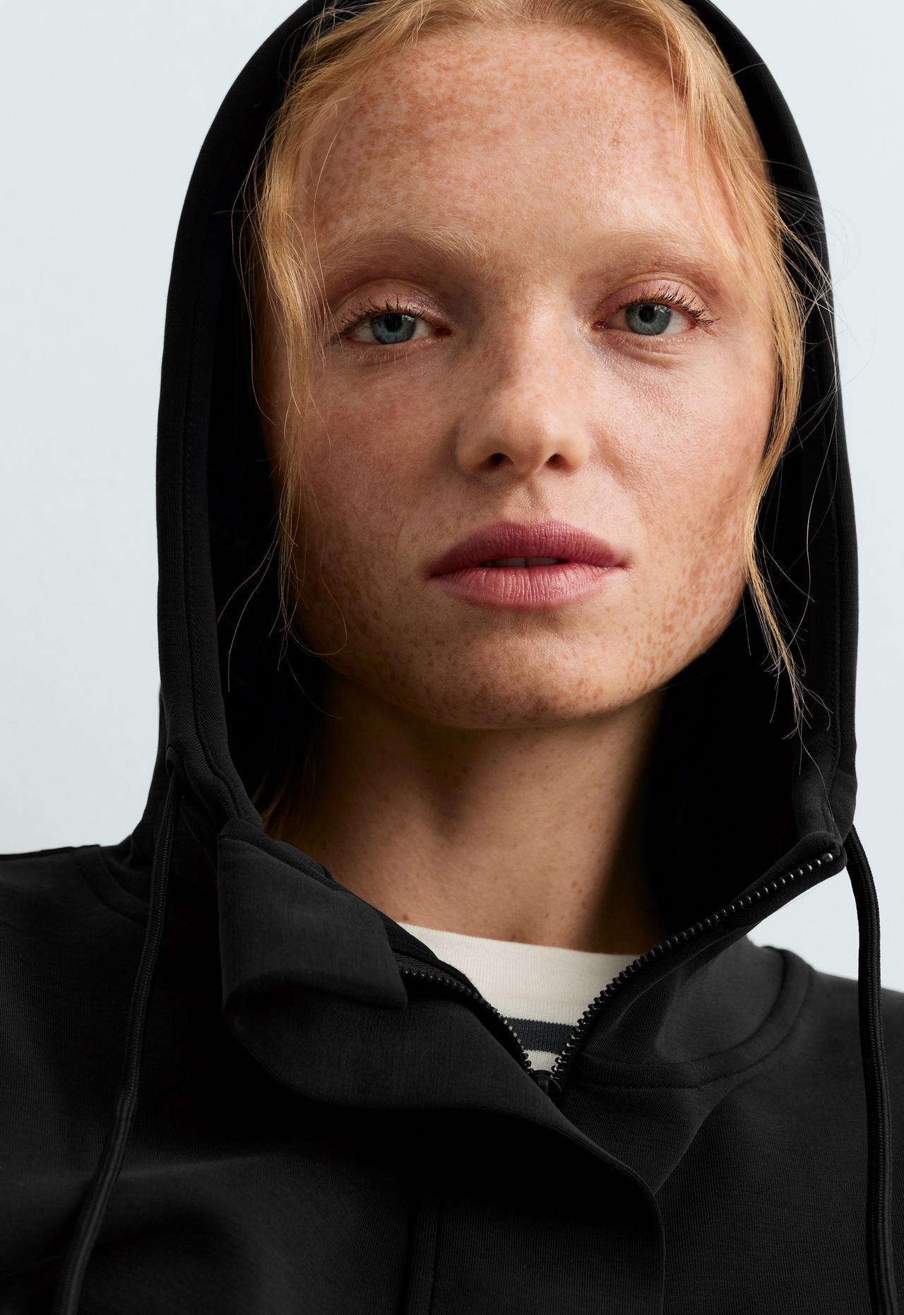 Soft-touch modal sweatshirt with zip — BLACK