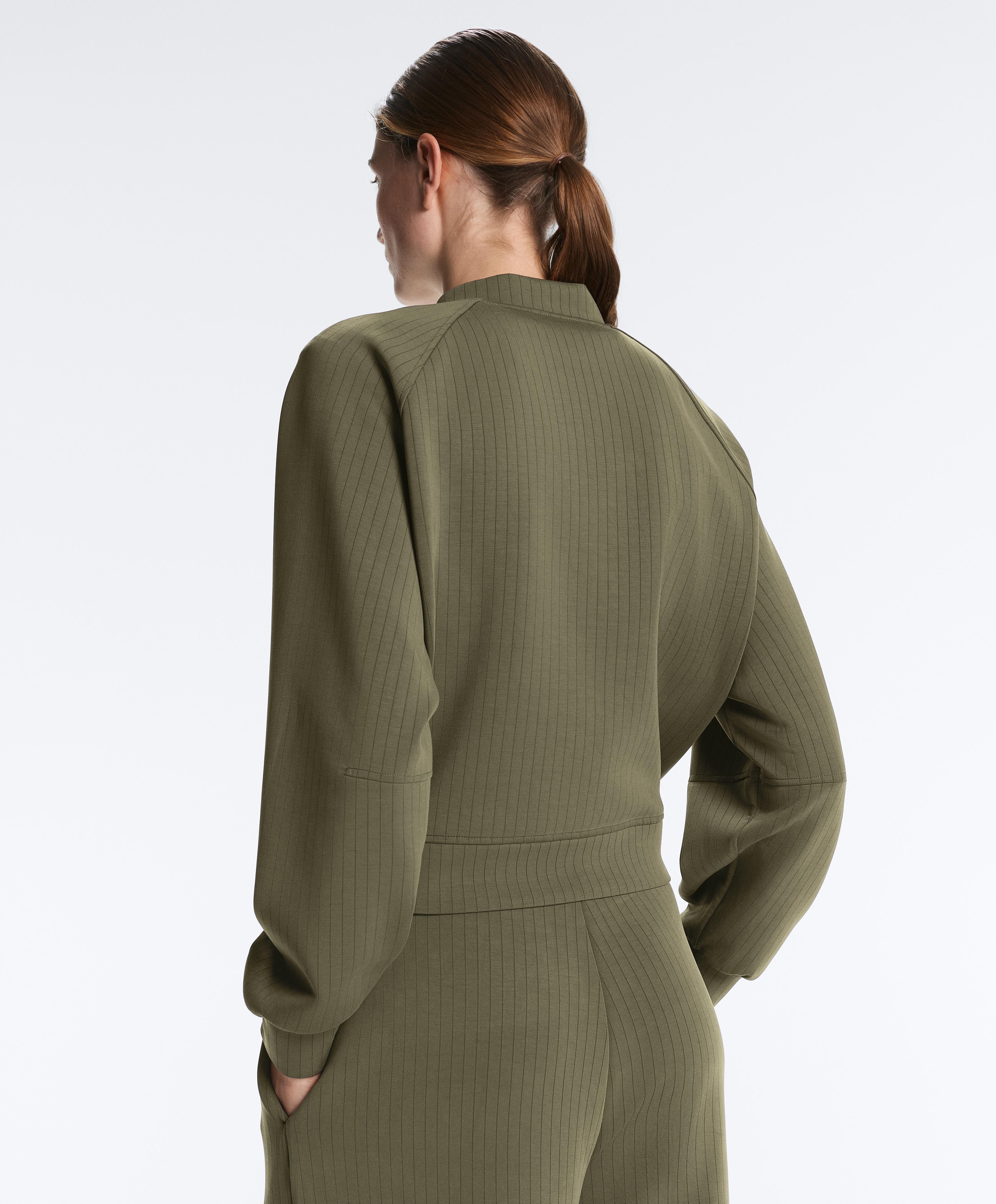 Striped bomber jacket with soft-touch modal — KHAKI