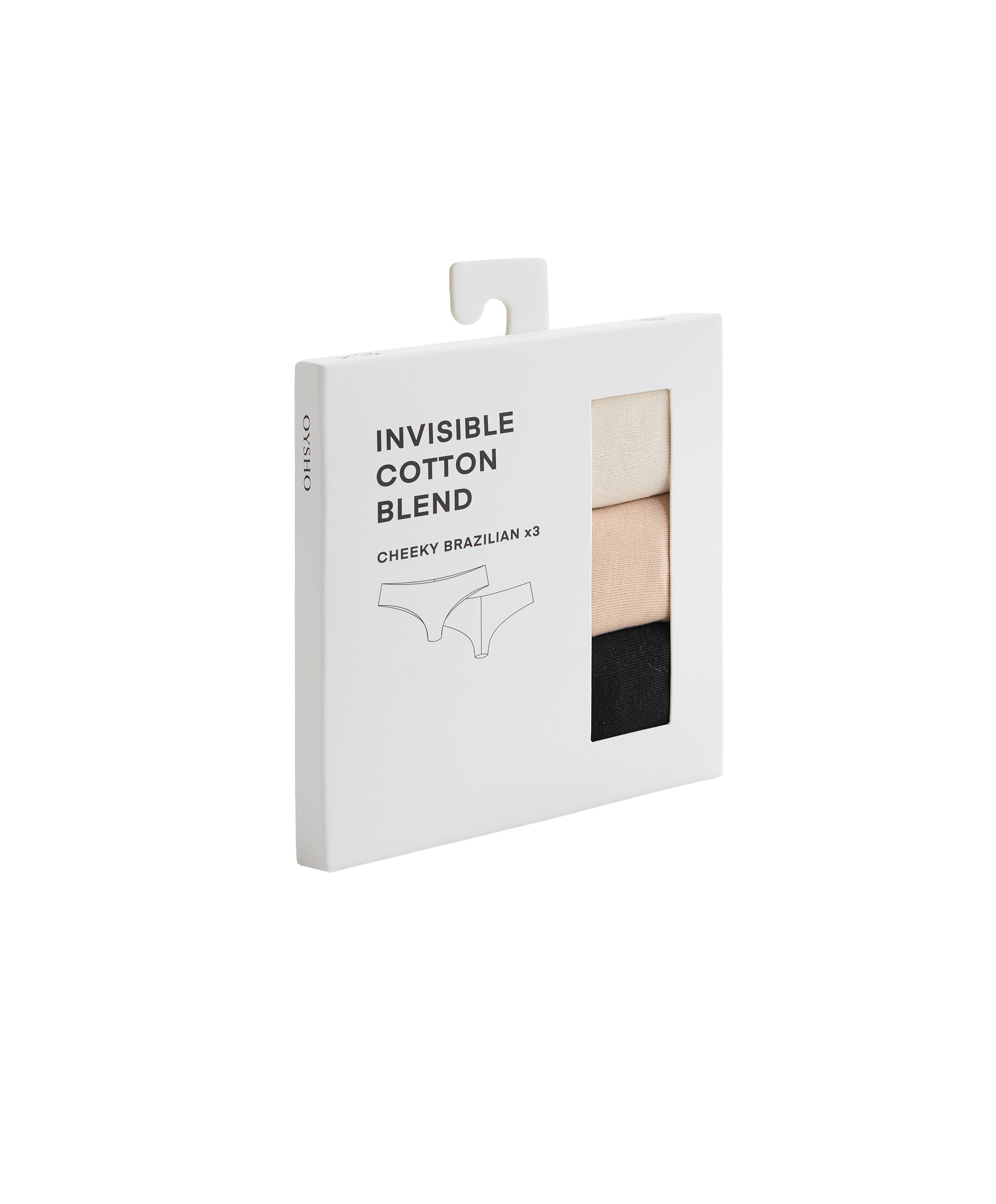 3 invisible cotton blend laser-cut Brazilian briefs — BEIGE